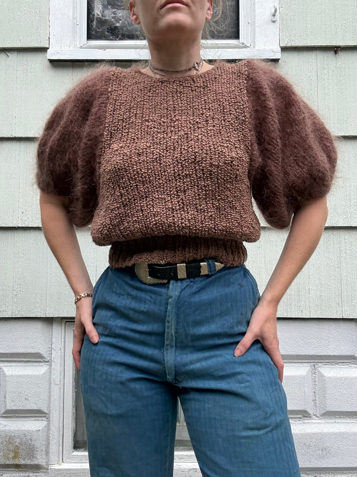 Mohair Puff Sleeve Dark Brown Sweater