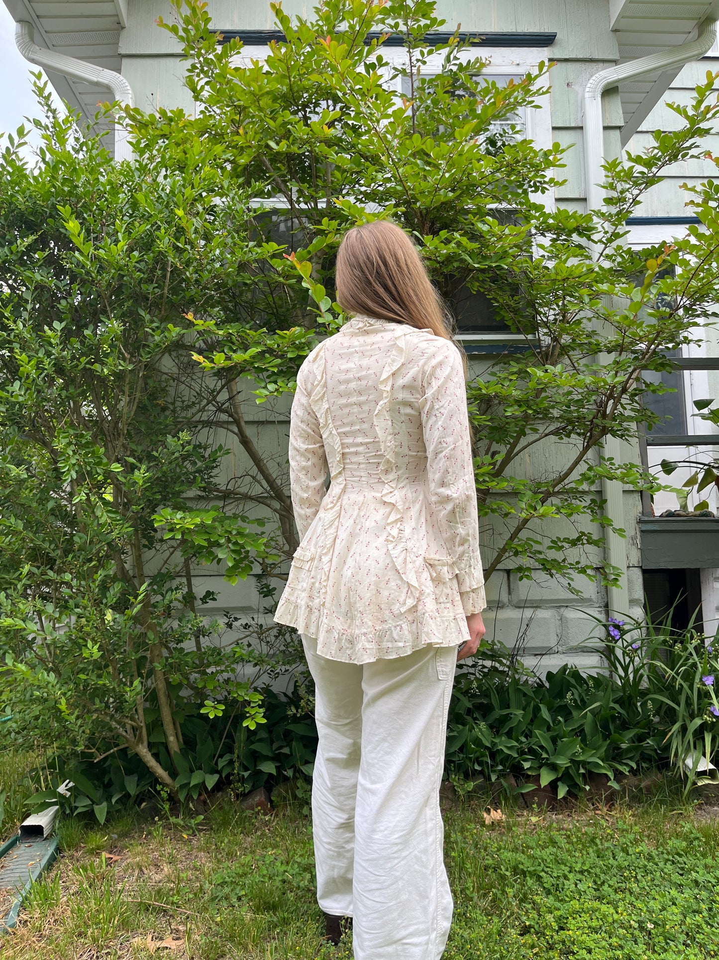 Antique Calico Button Up Top S