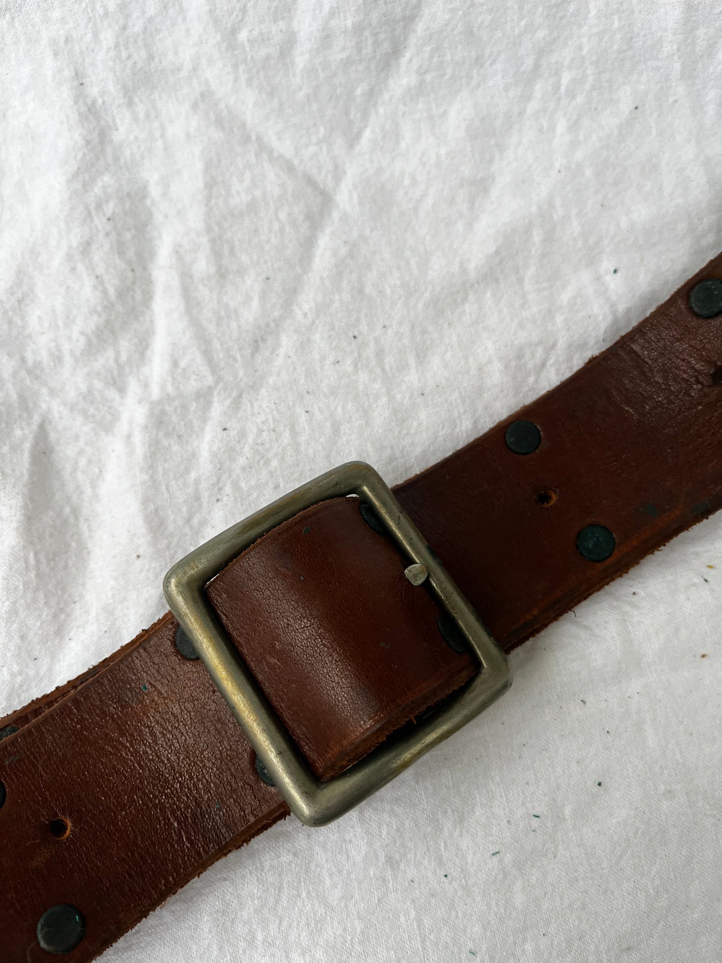 Brown Leather Belt With Brass Buckle 23”-39”