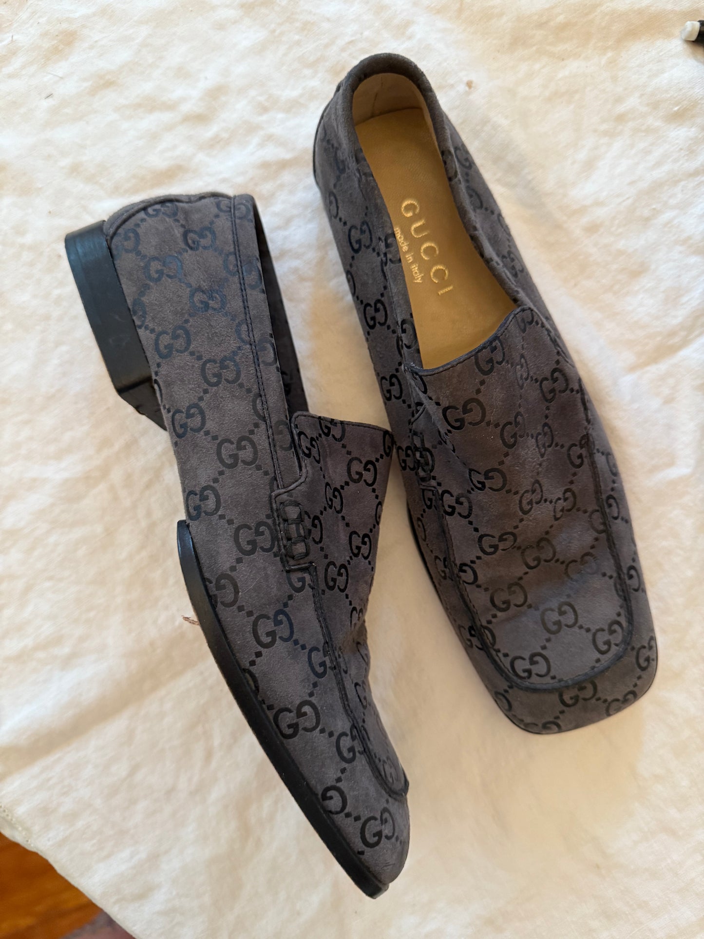 1990s Suede Leather Square Toe Gucci Loafers 7