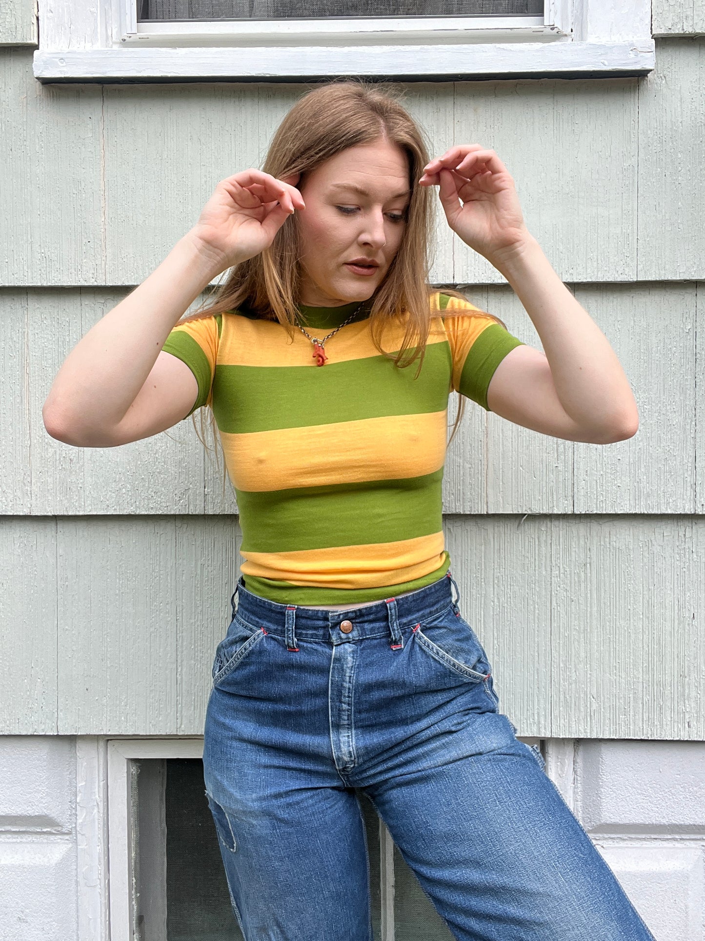 1960s Green Striped Baby Tee
