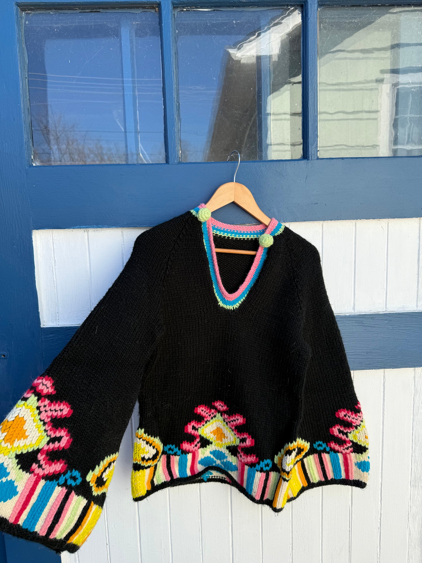 Knit Chunky 1970s Sweater With Bell Sleeves