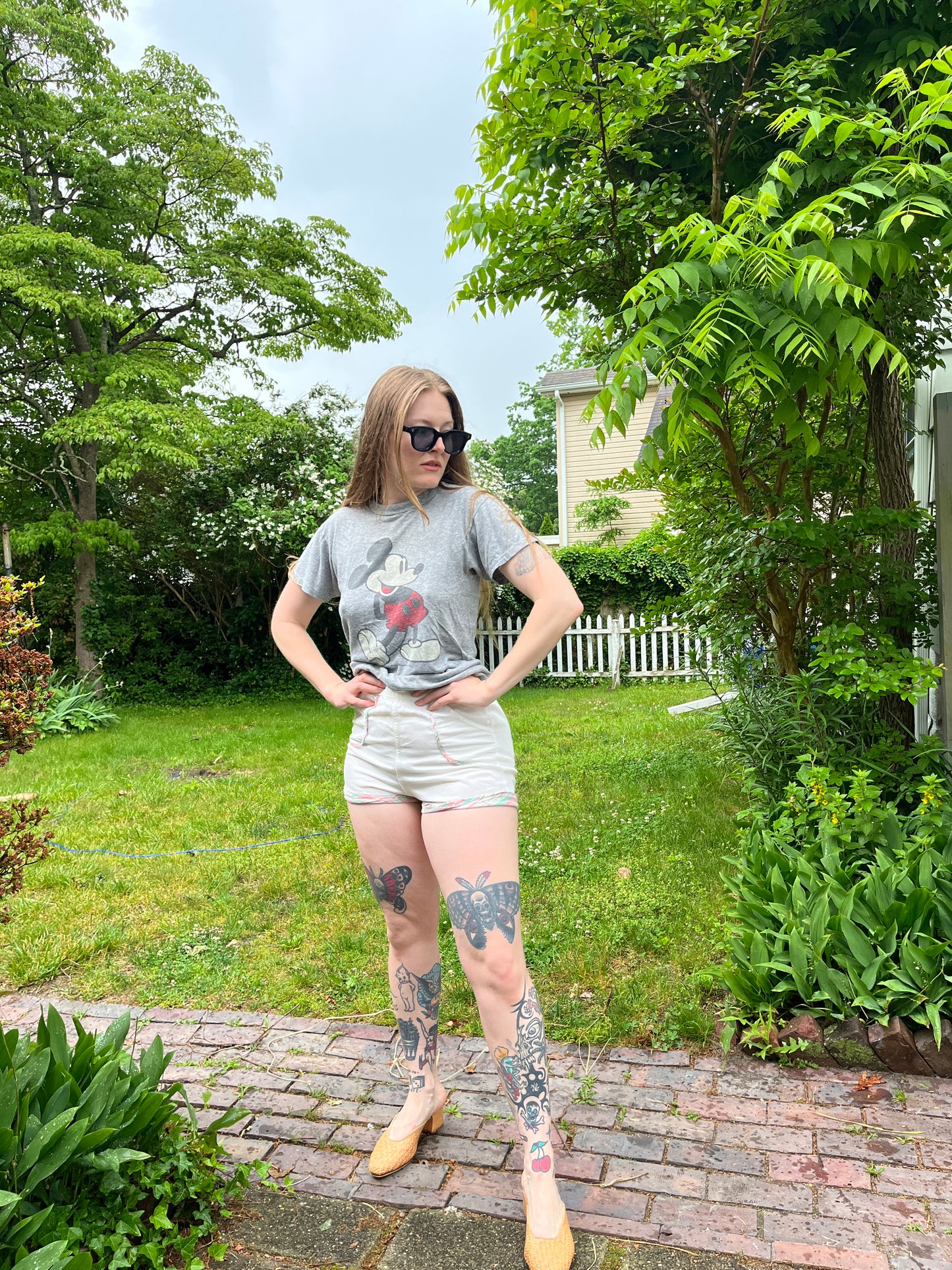 1950s Cotton White Plaid Gym Shorts S/M