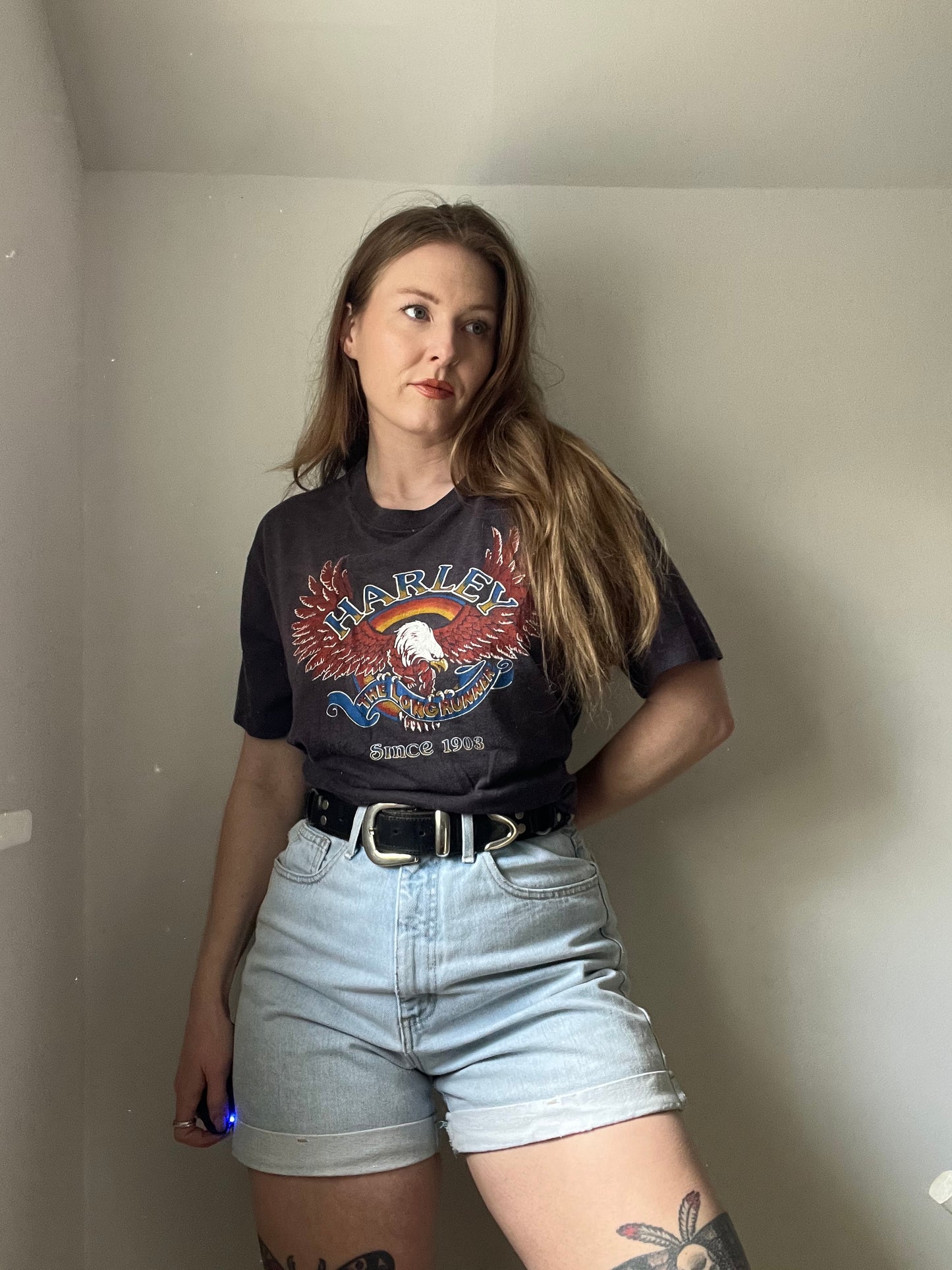 1980s Harley Davidson 1903 Long Runner Eagle Tee L