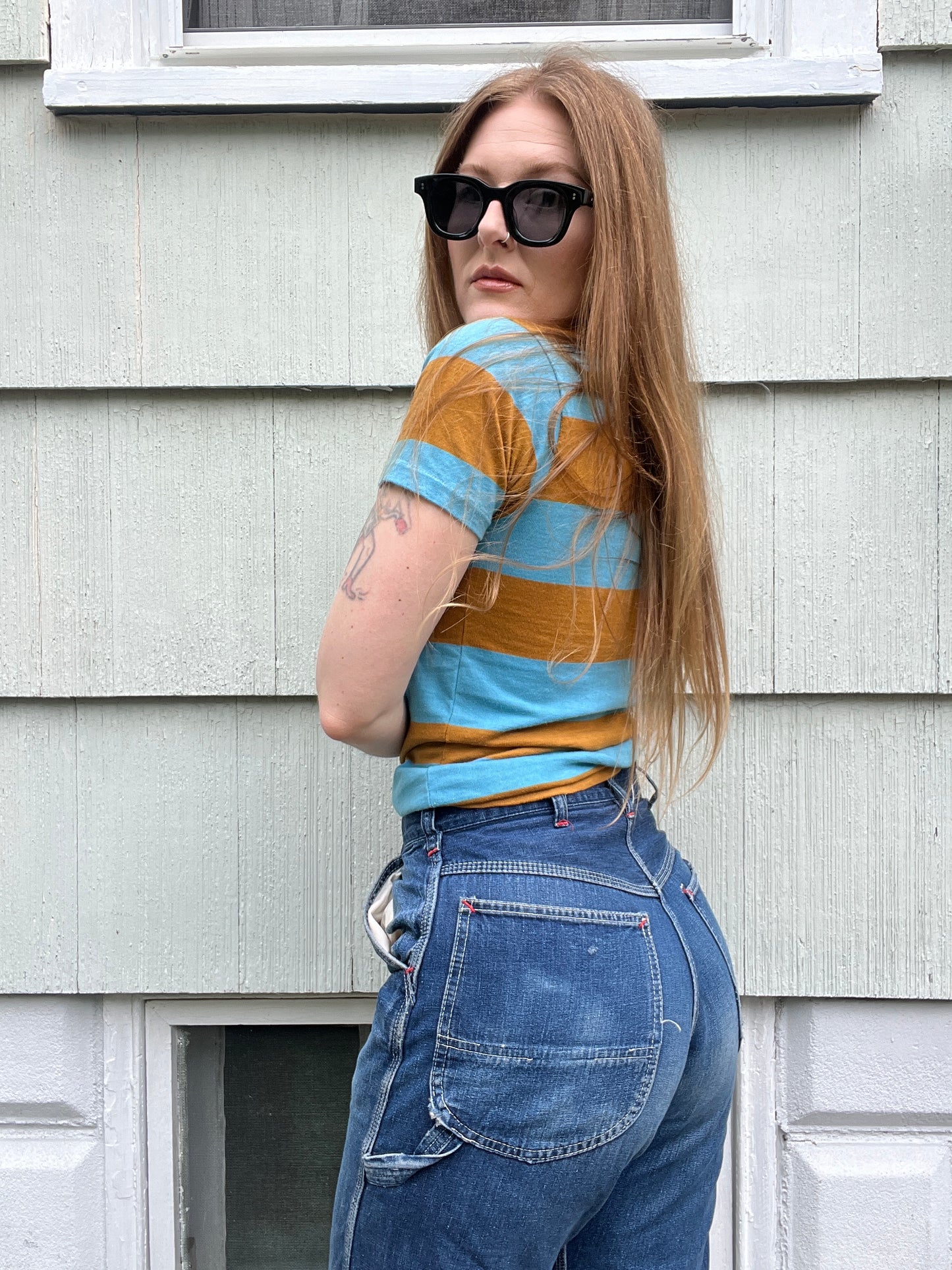 1960s Blue Stripe Baby Tee S