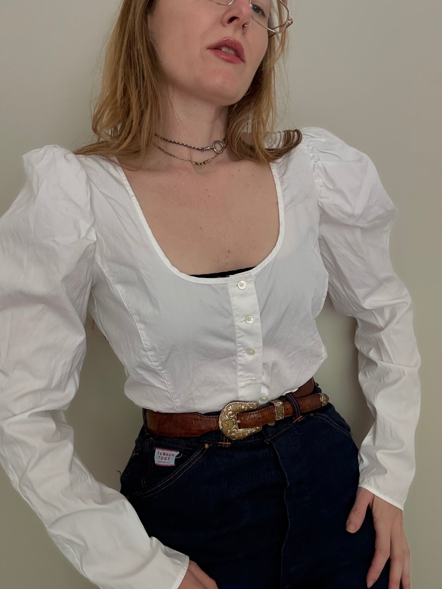Ralph Lauren Cotton Puff Sleeve Corset Top