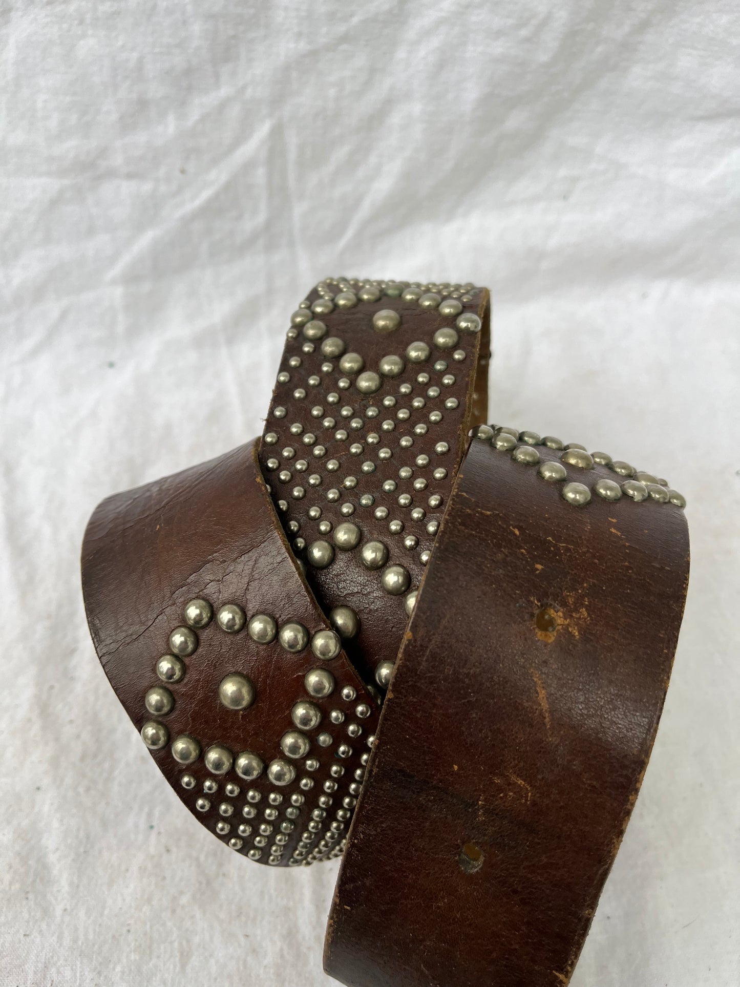 Intensely Studded Wide Brown Leather Belt 34”-40”