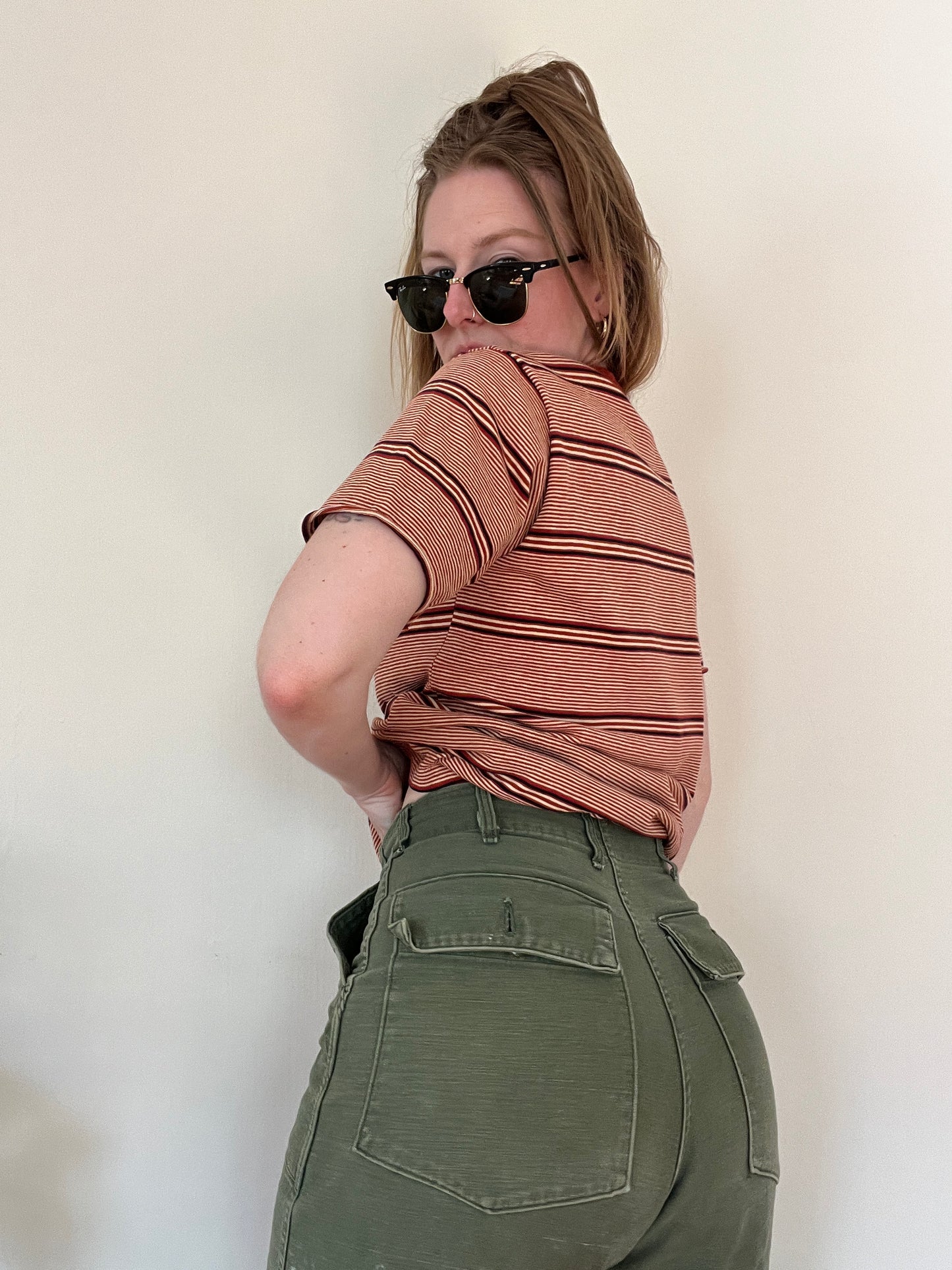 Vintage 1960s Burnt Orange Striped Tee