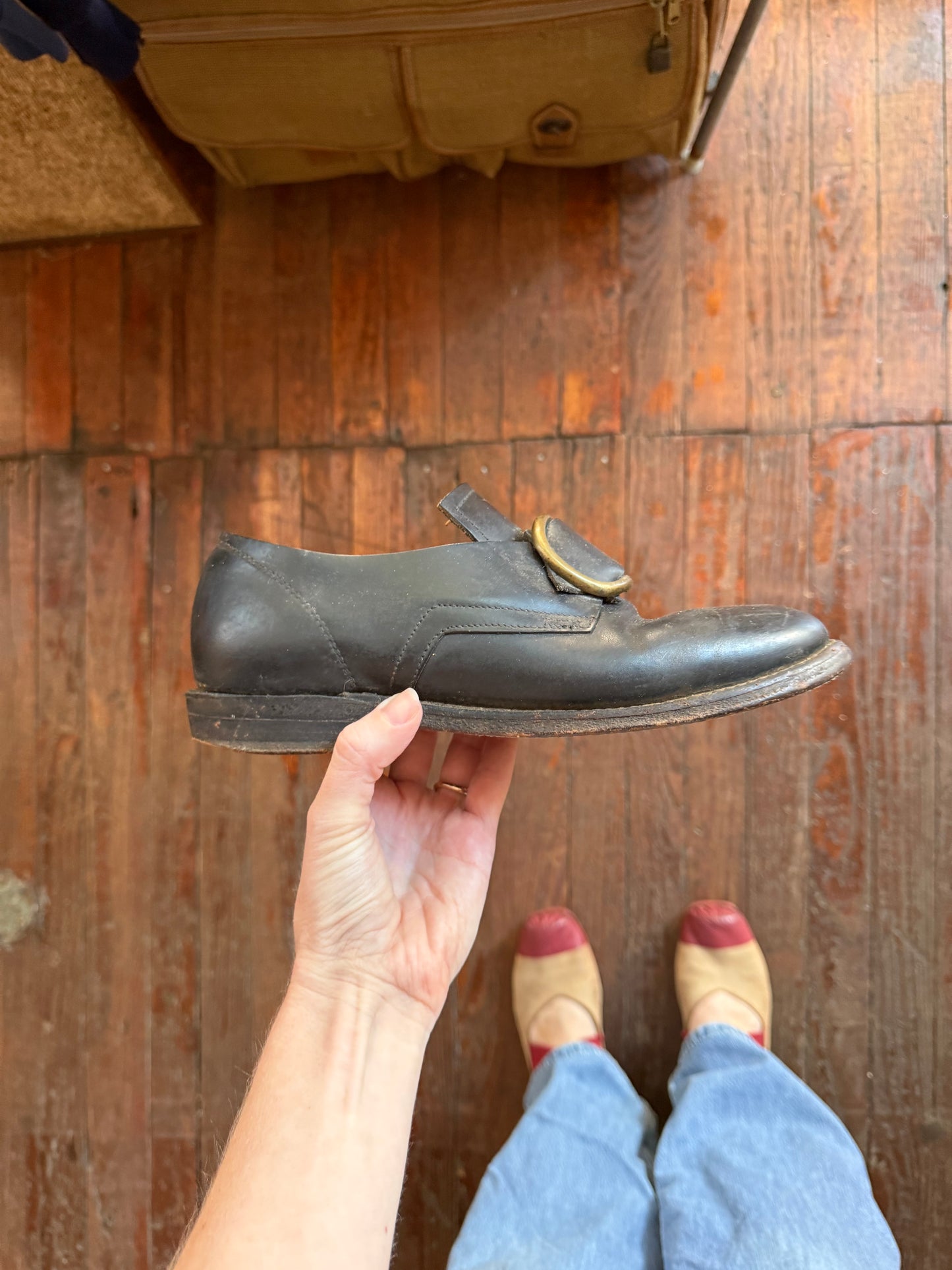 Vintage Leather Shoes With Brass Buckles