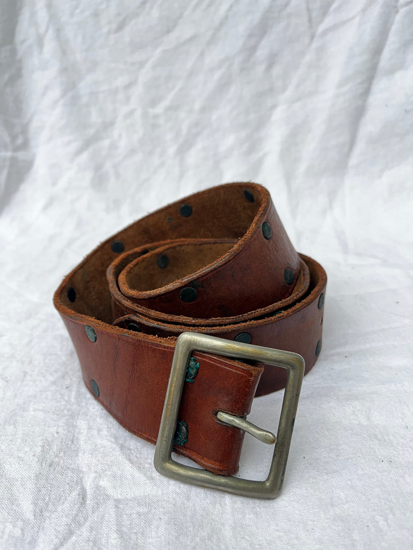 Brown Leather Belt With Brass Buckle 23”-39”