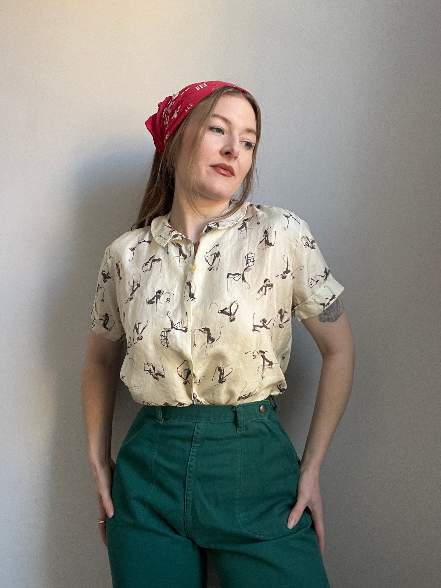 1940s Silk Monkey Blouse