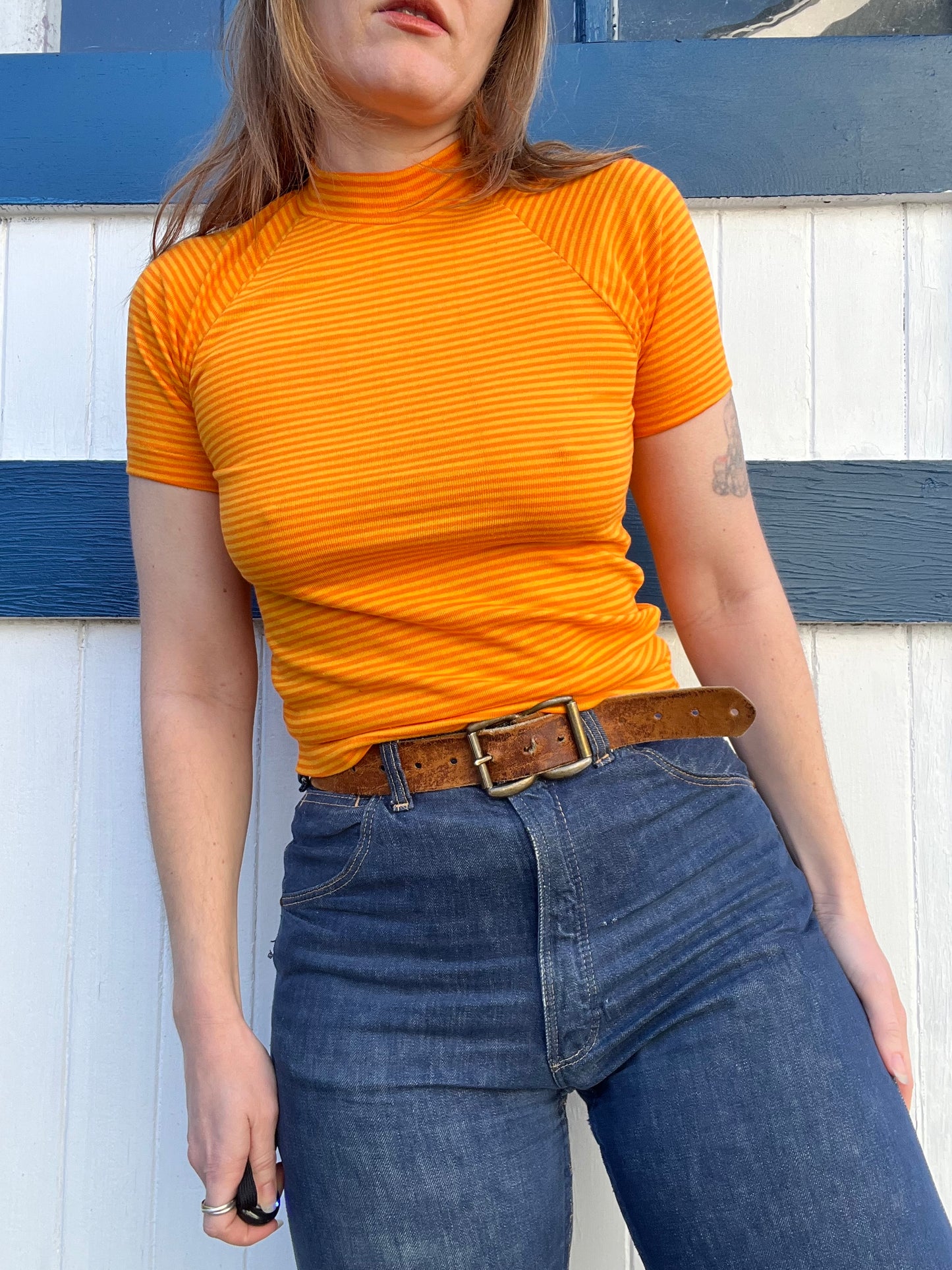 1970s Orange Striped Shirt XS/S