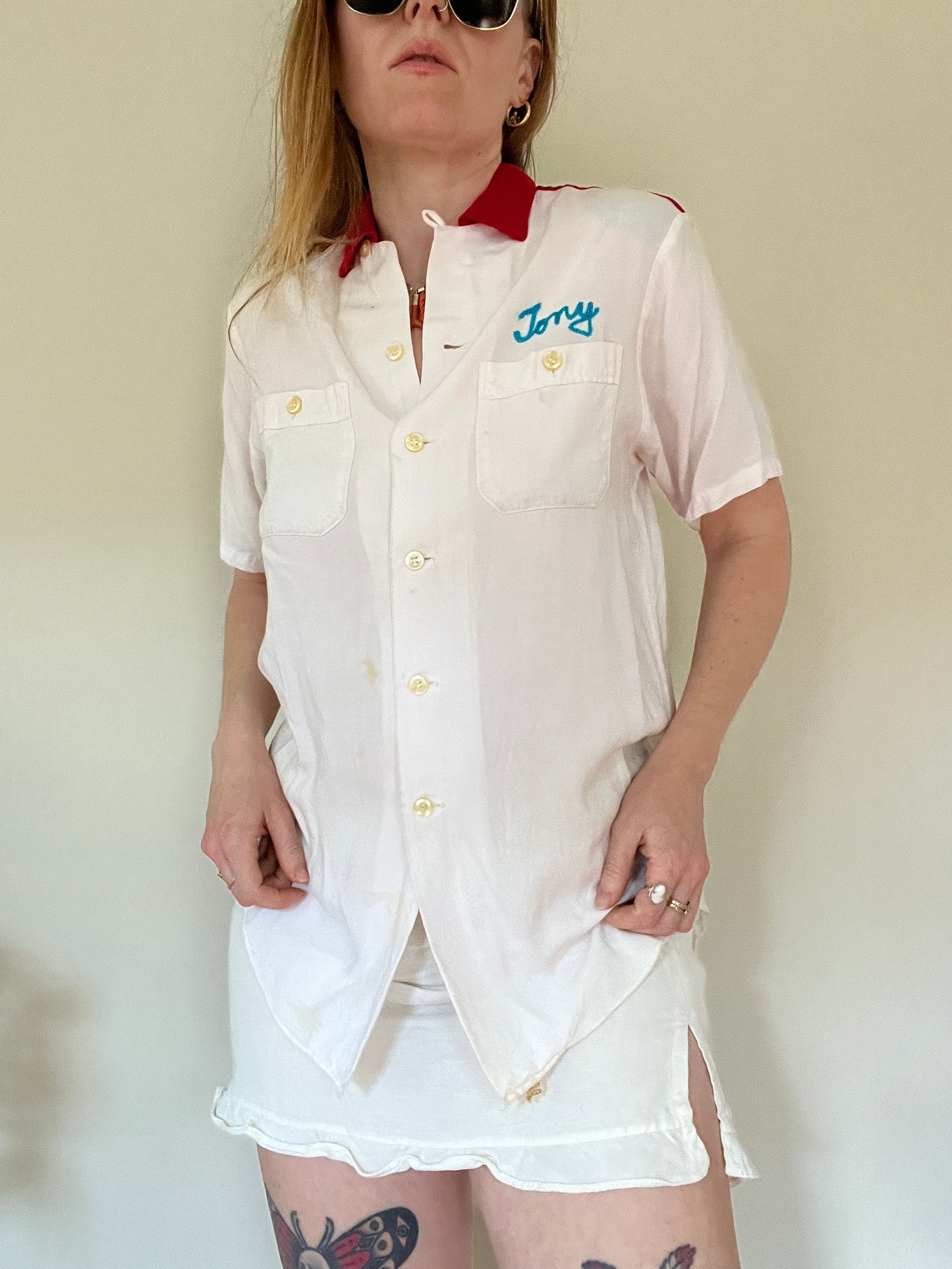 Vintage 1940s Loop Collar Bowling Shirt Chain Stitched