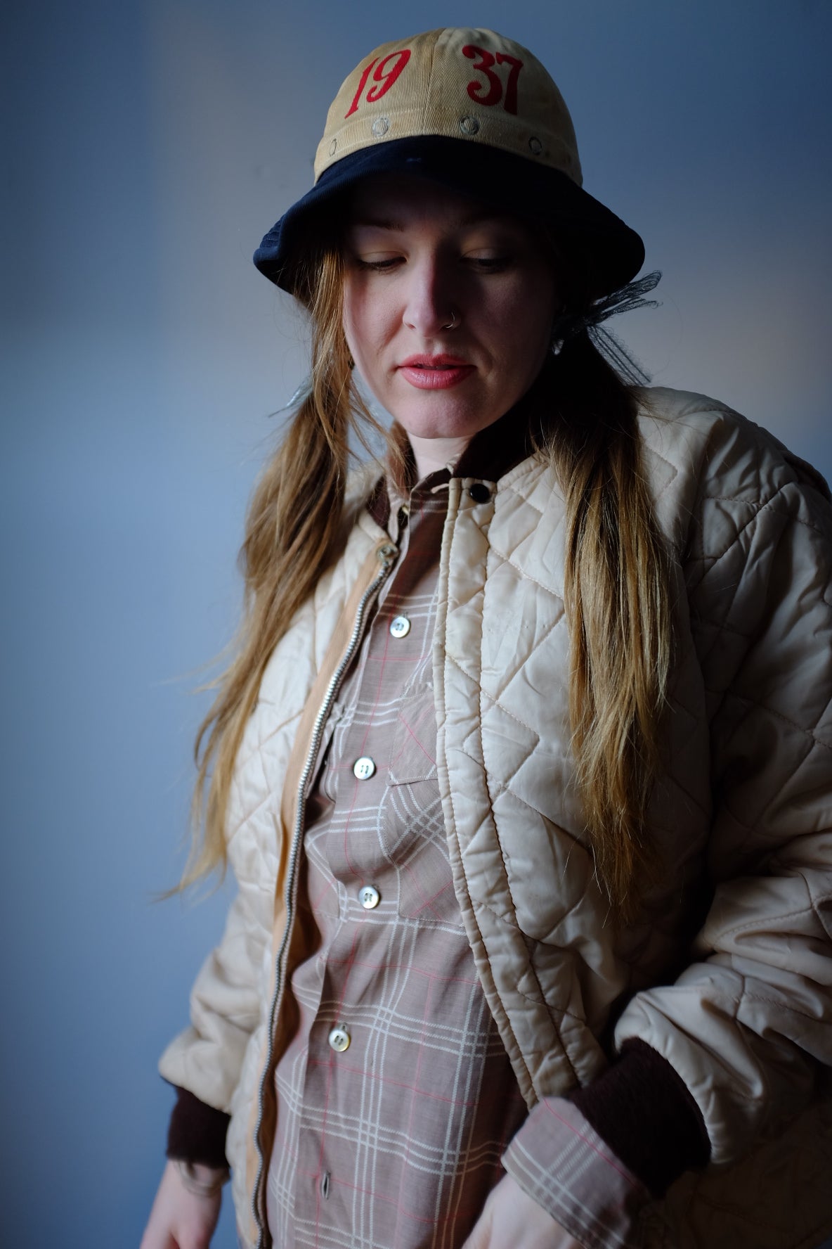 1930s Plaid Loop Collar Button Up