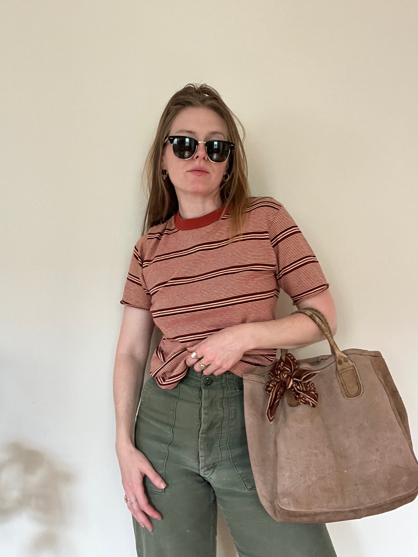 Vintage 1960s Burnt Orange Striped Tee