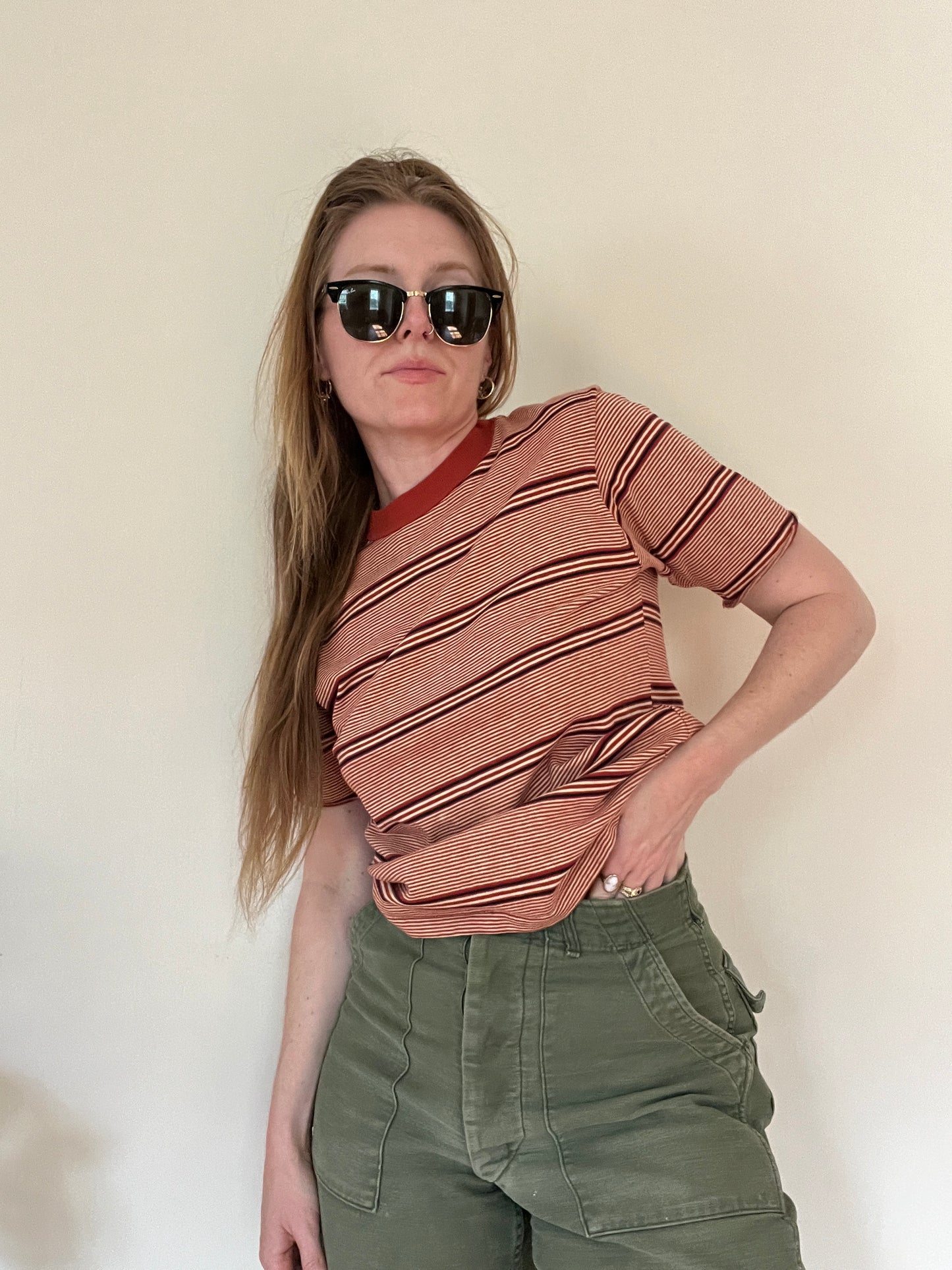 Vintage 1960s Burnt Orange Striped Tee