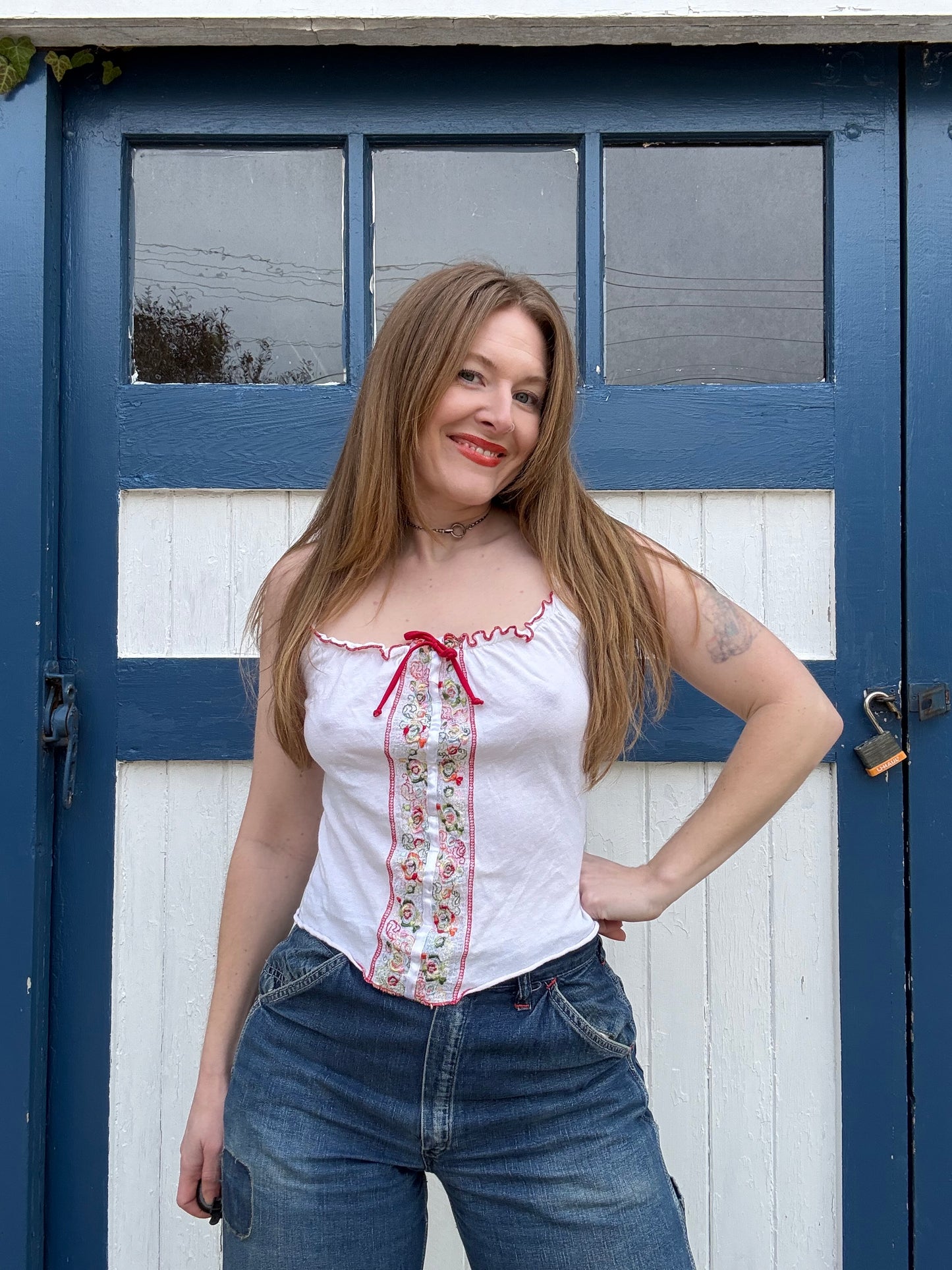 1990s White Tank with Embroidery