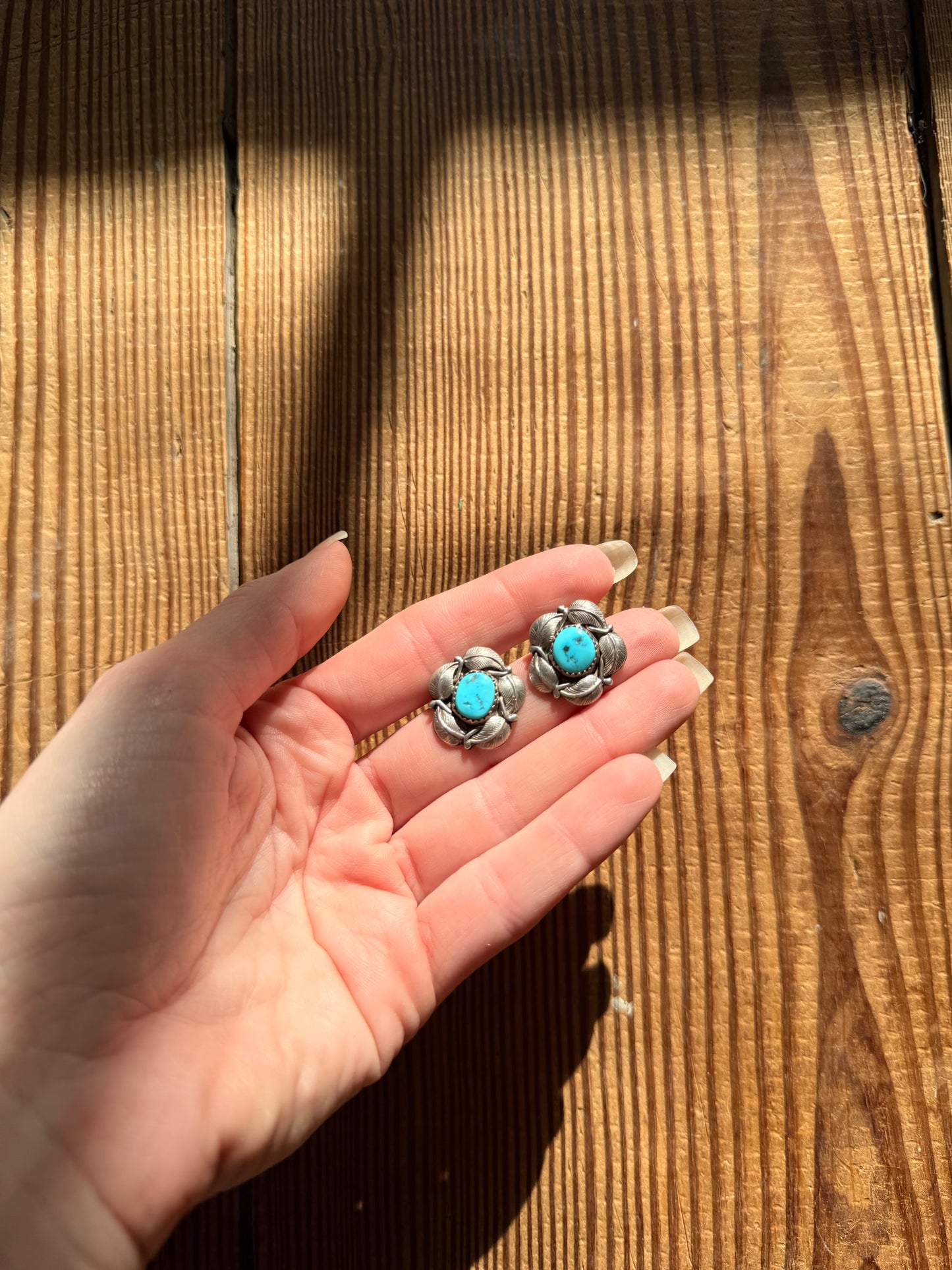 925 Silver & Turquoise Earrings Floral Leaf Ring