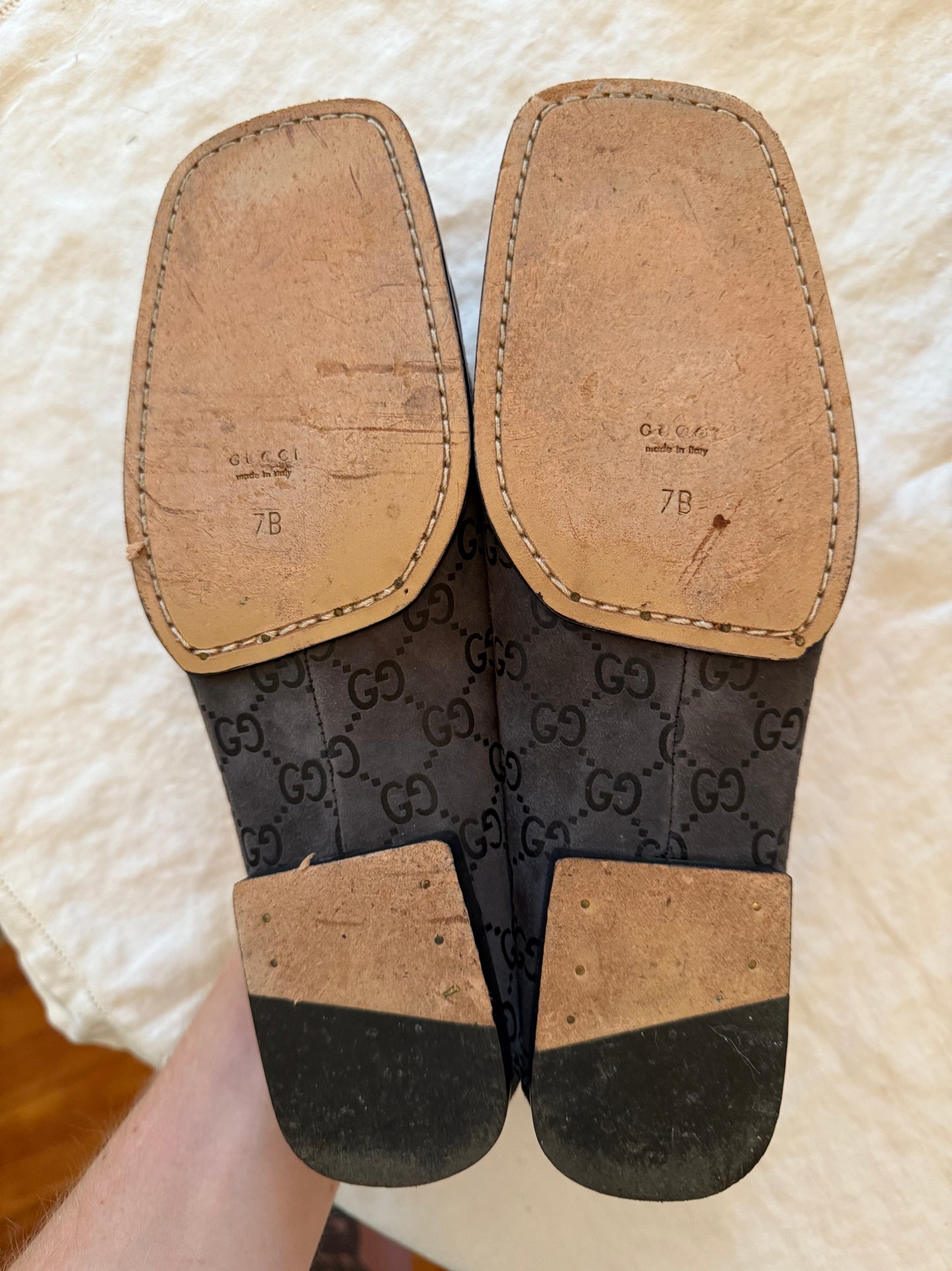 1990s Suede Leather Square Toe Gucci Loafers 7