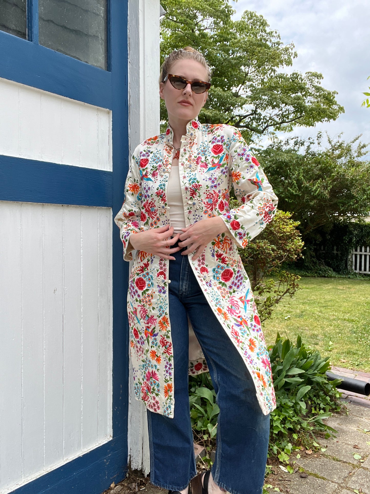 Antique Hand Embroidered Silk Plum Blossoms Chinese Jacket