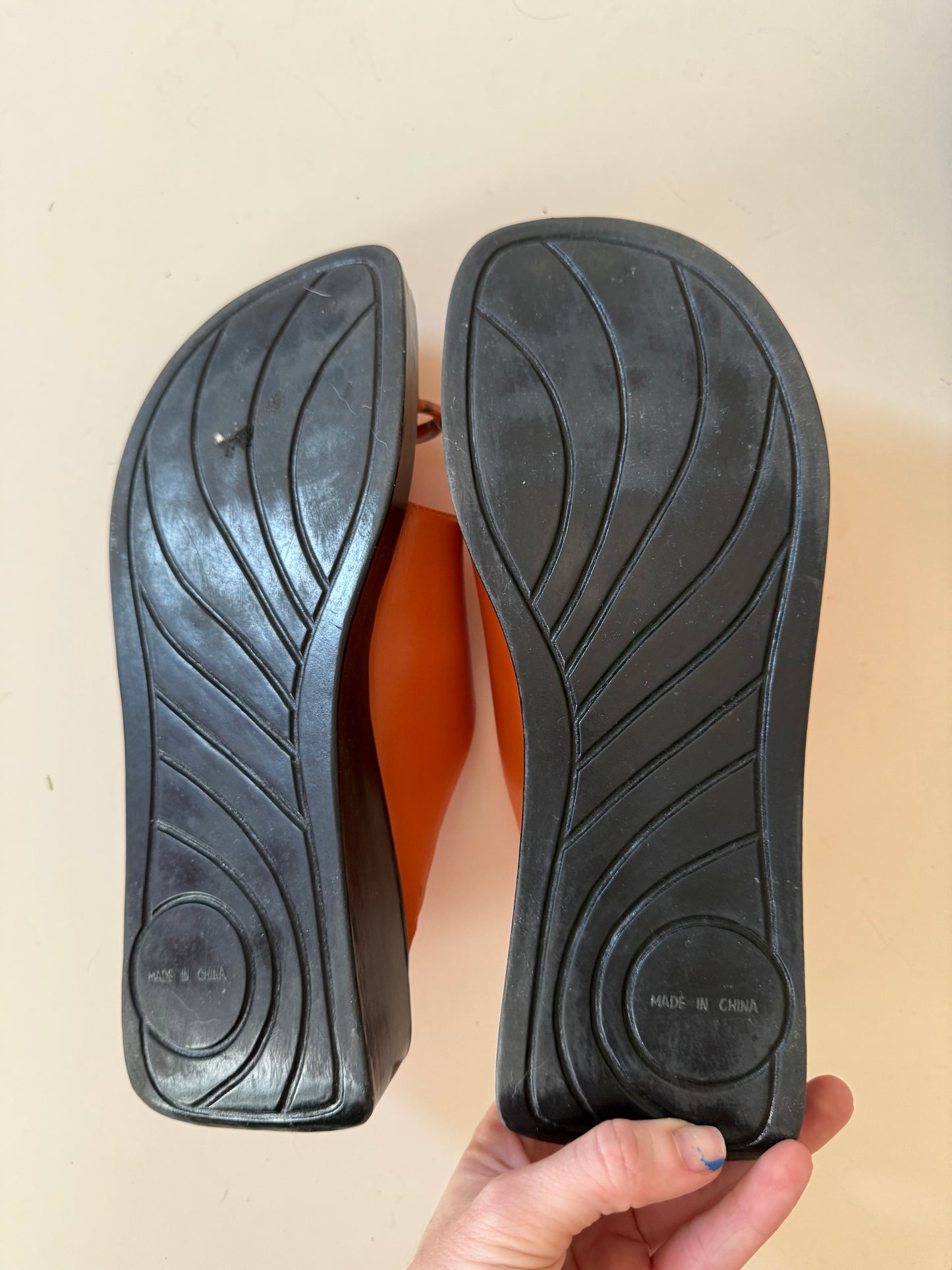 Orange Leather Pierced Sandal