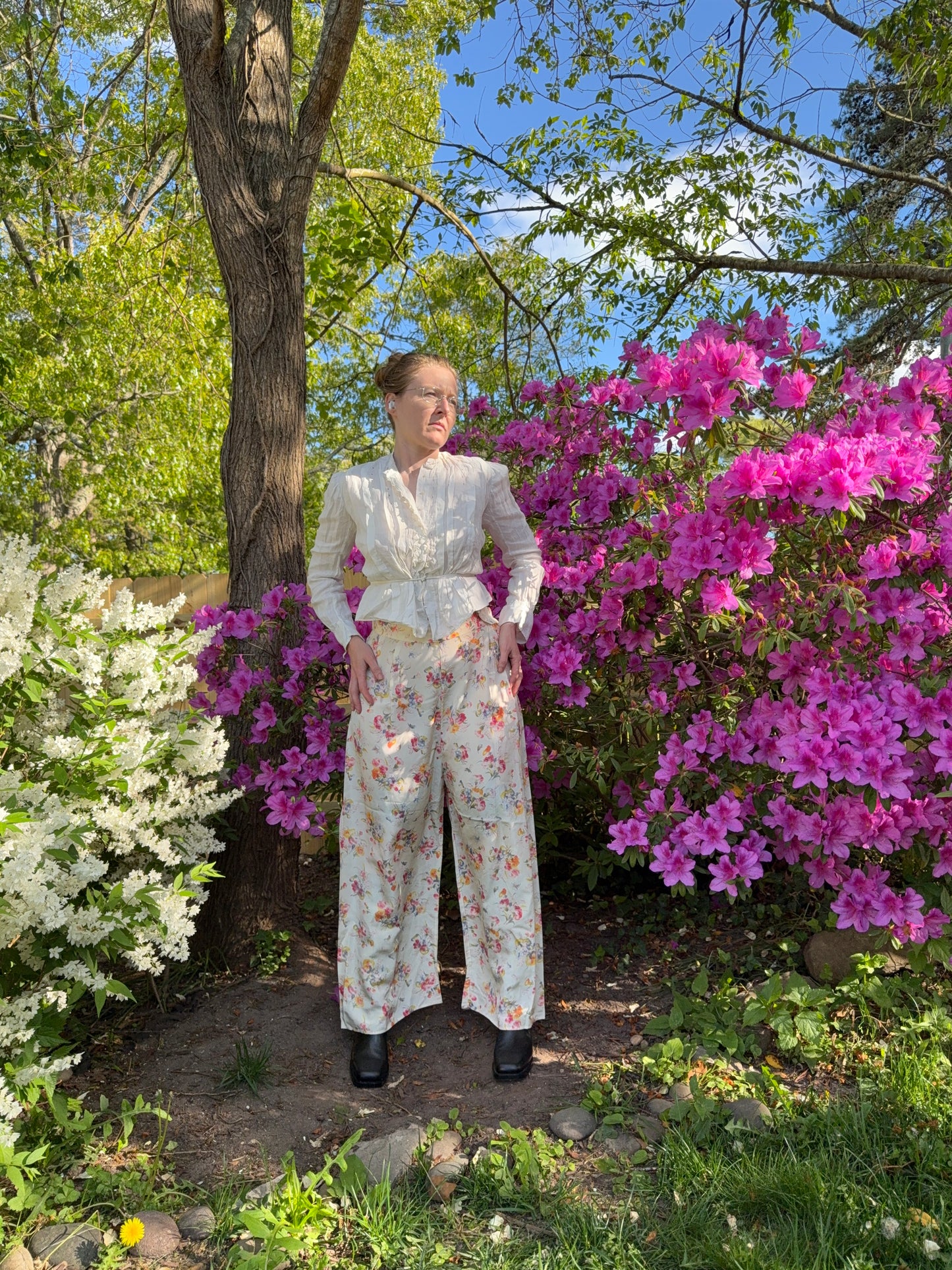 1940s Floral Wide Leg Pants 28”-30”