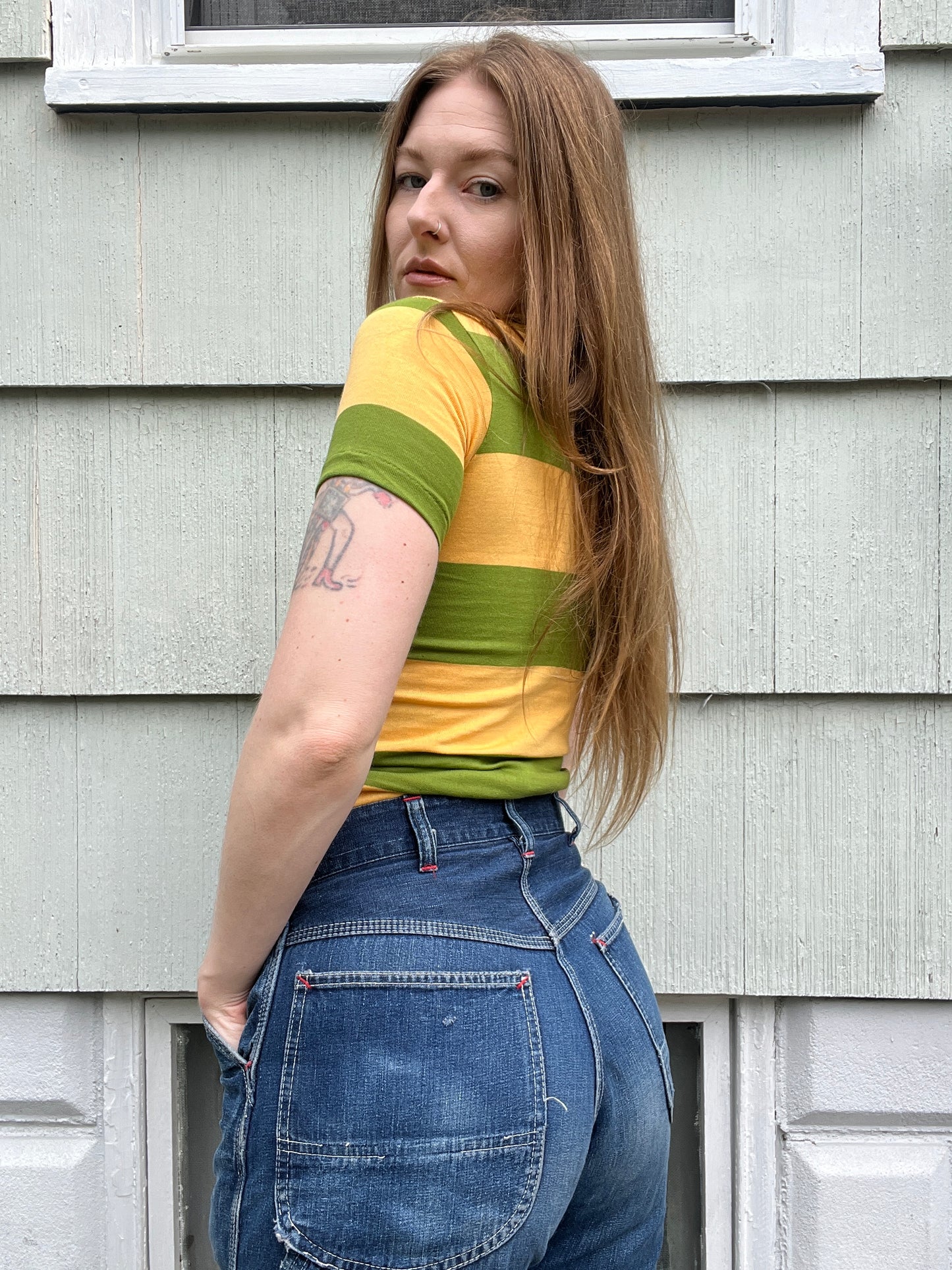 1960s Green Striped Baby Tee