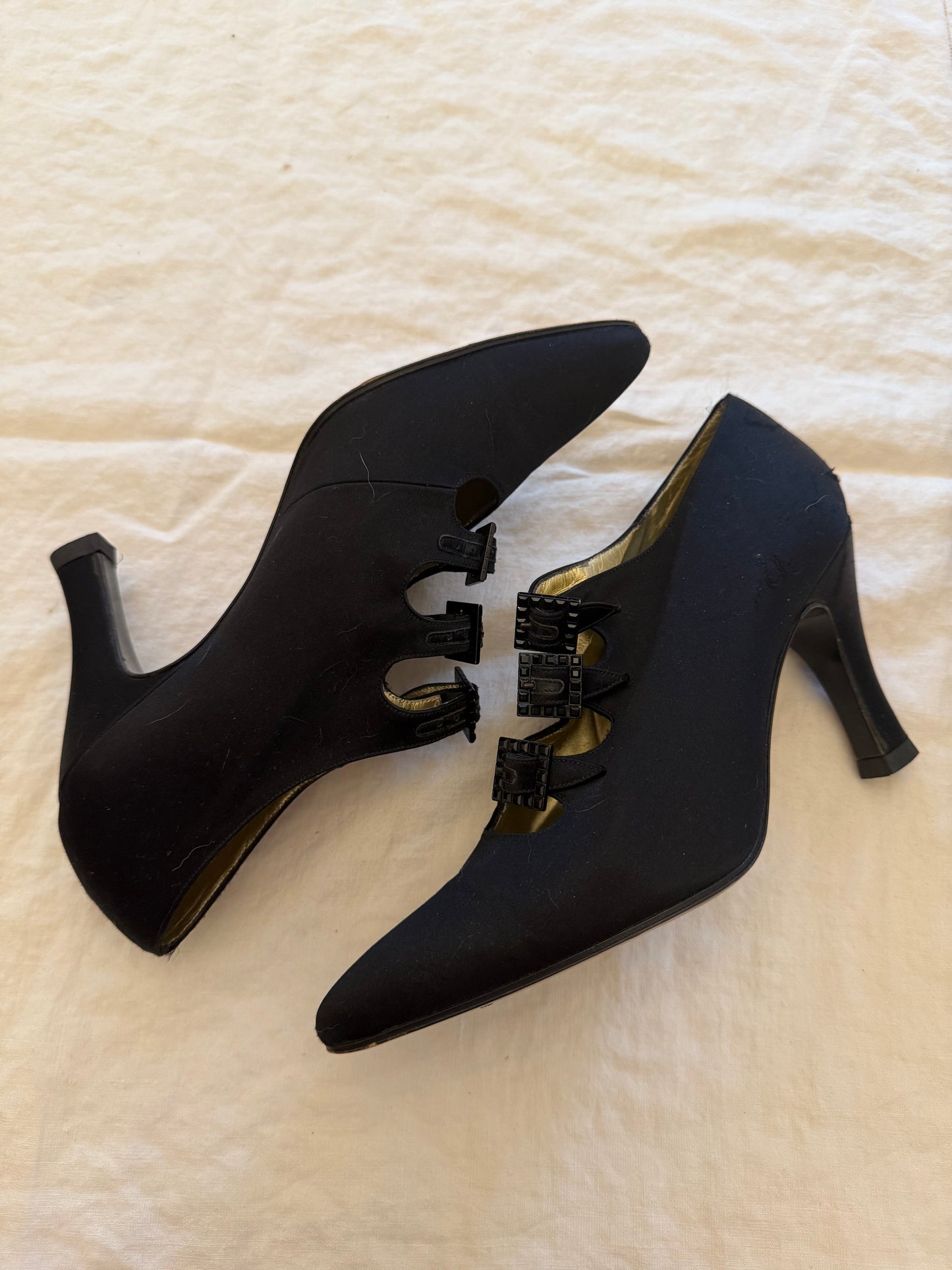 1980s Bottega Veneta Black Silk Pumps 7.5