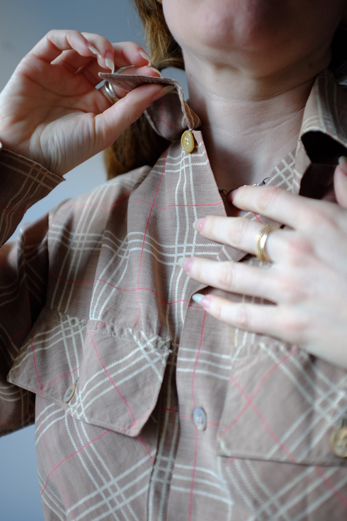 1930s Plaid Loop Collar Button Up