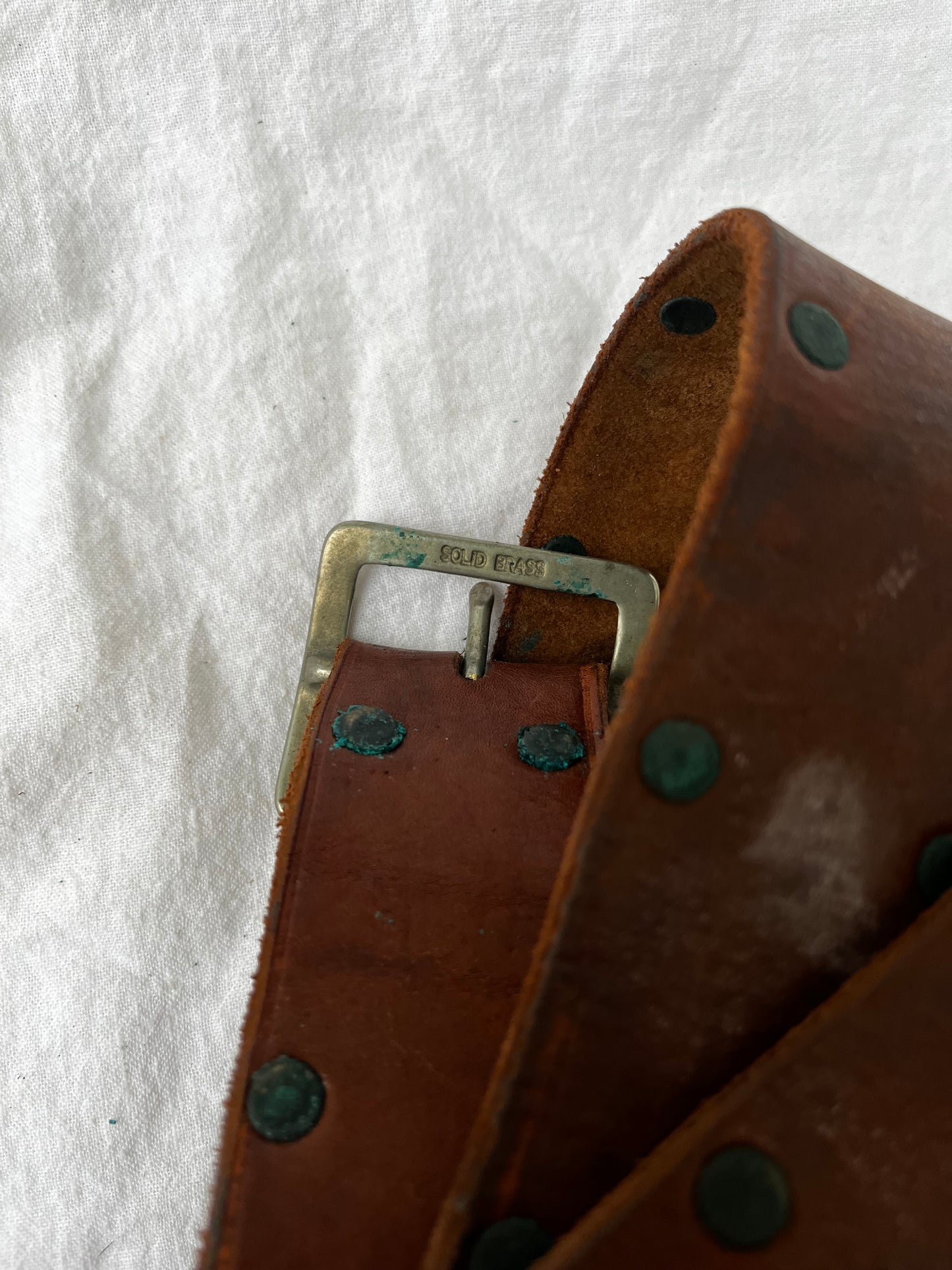 Brown Leather Belt With Brass Buckle 23”-39”