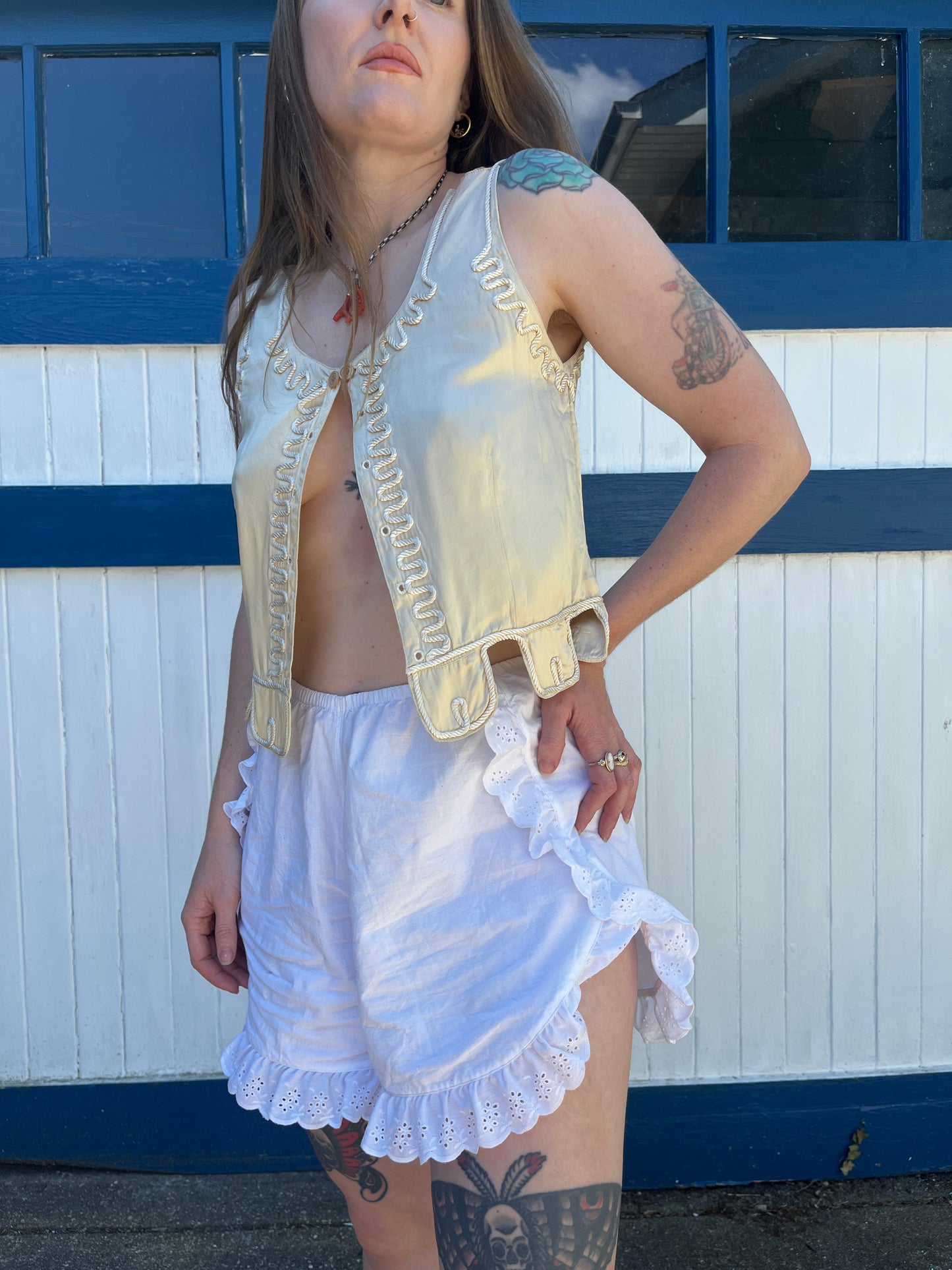 1920s Silk Scalloped Edge Tank Top