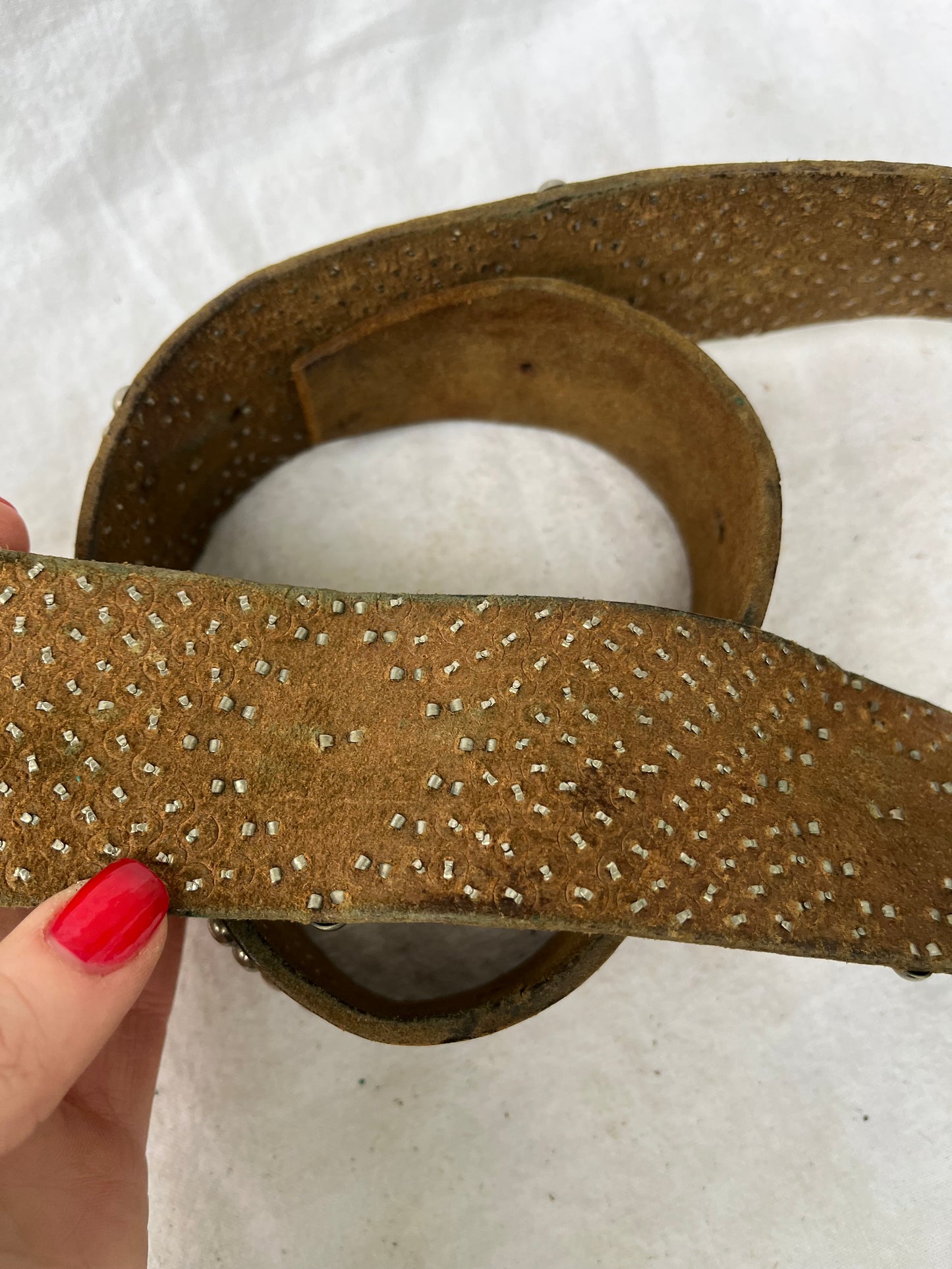 Intensely Studded Wide Brown Leather Belt 34”-40”