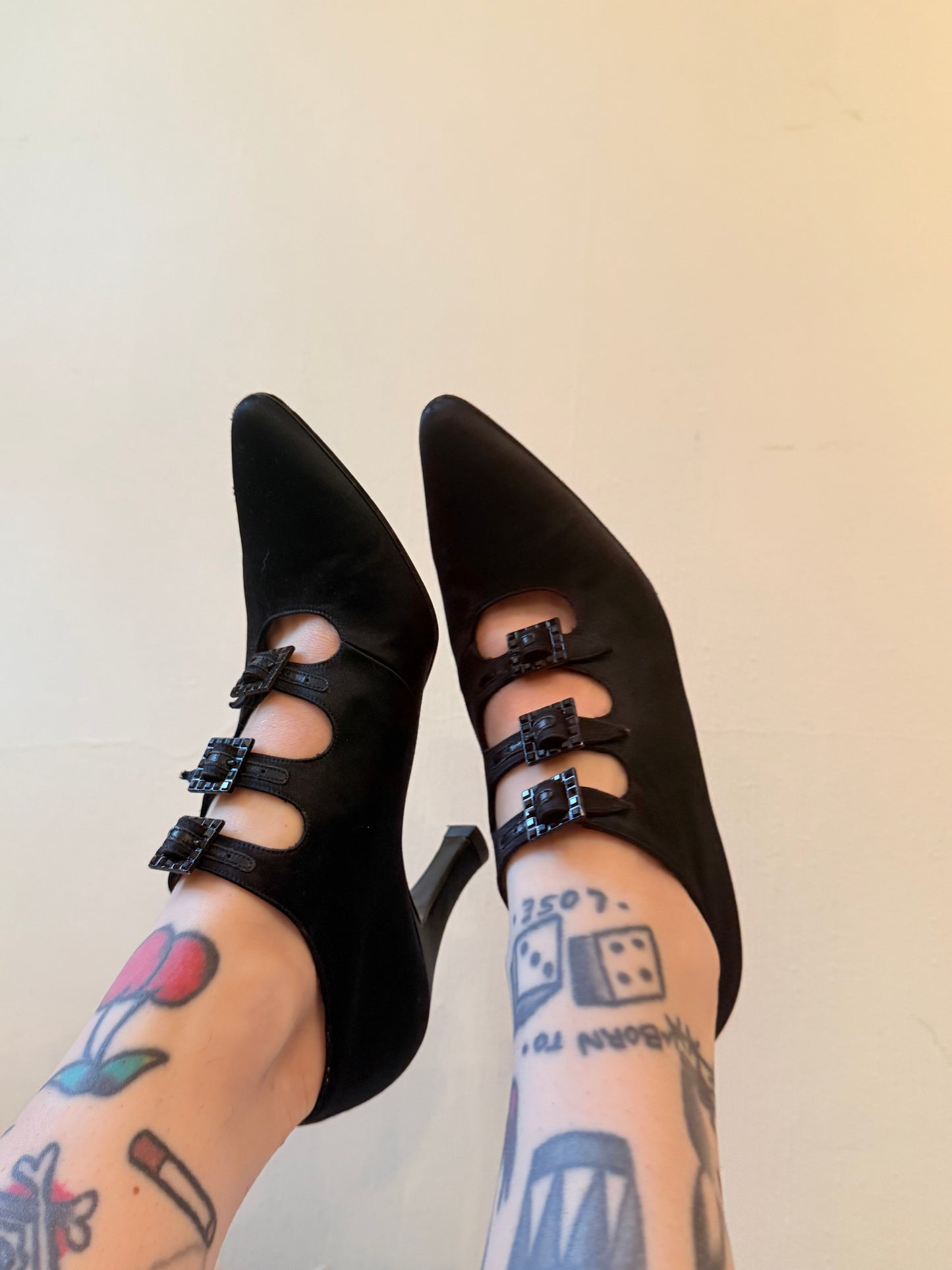 1980s Bottega Veneta Black Silk Pumps 7.5