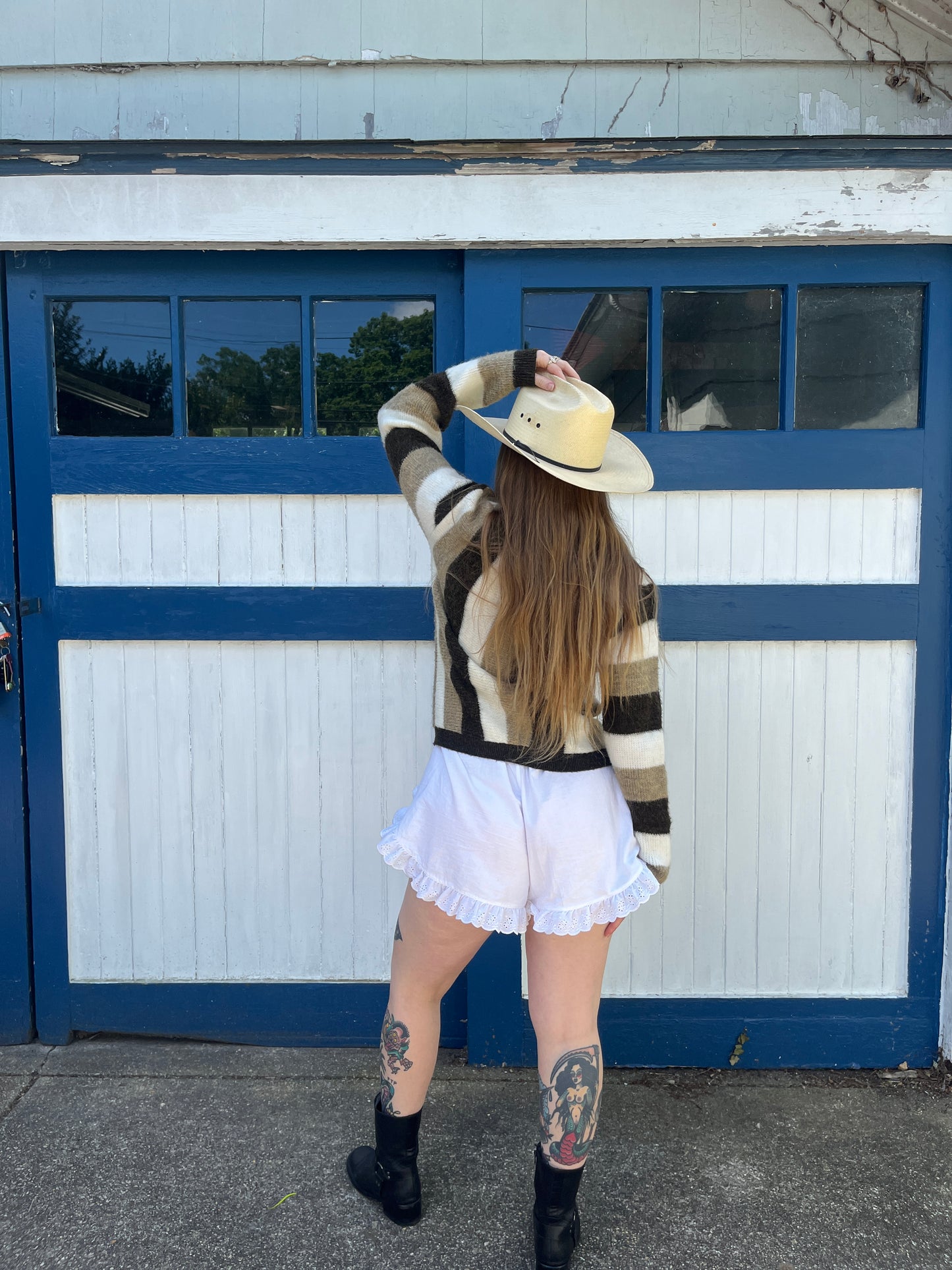 Vintage 1960s Brown Thick Striped Zip Up Shaggy Sweater