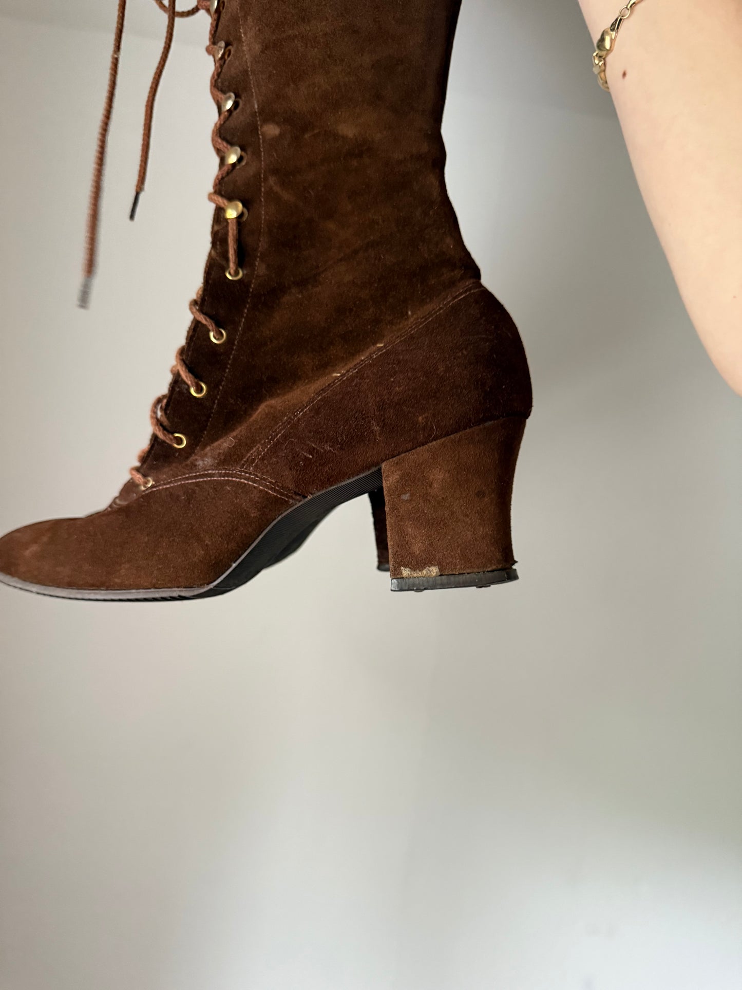 1970s Lace Up Tall Brown Boots 6