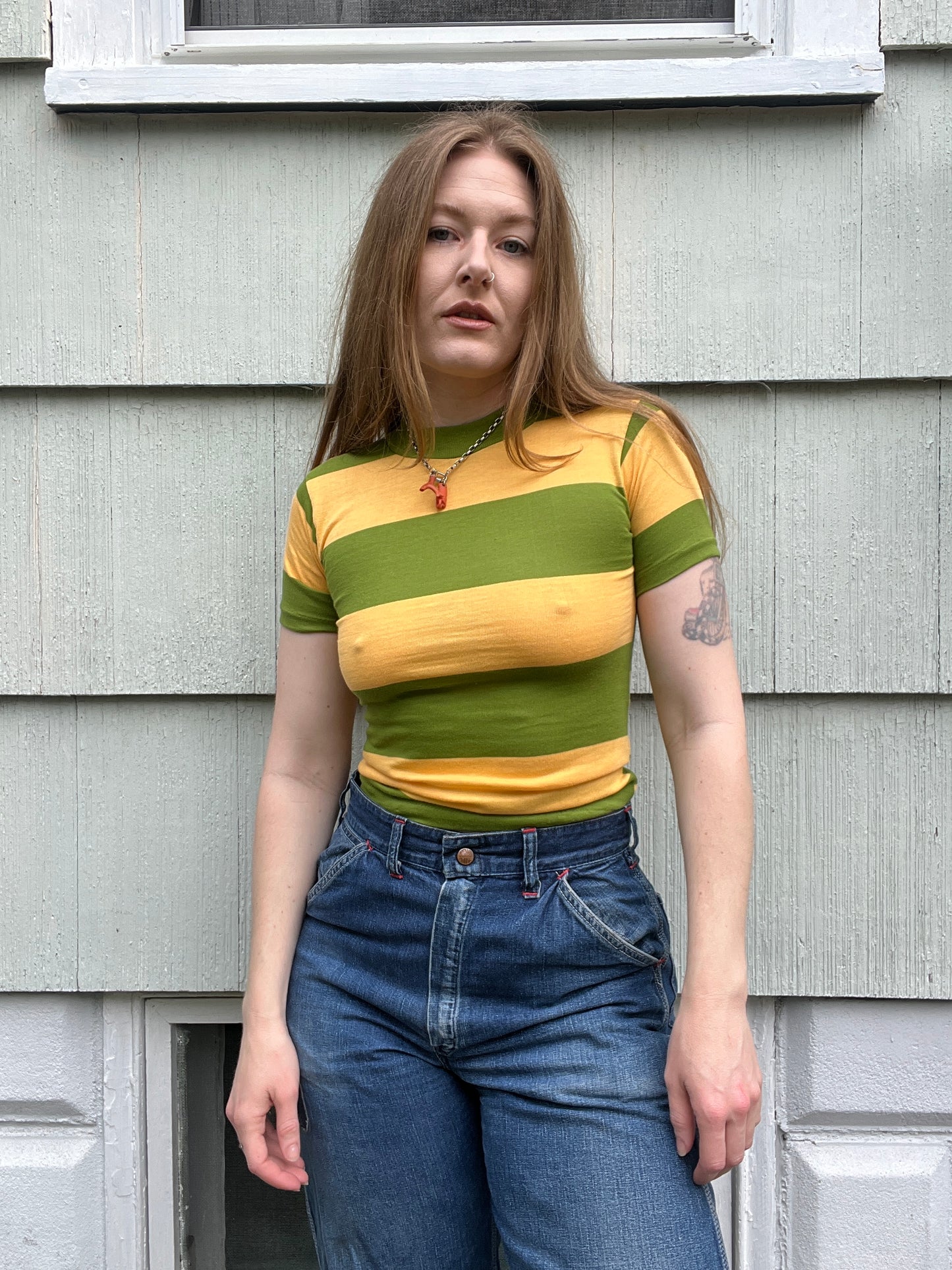 1960s Green Striped Baby Tee