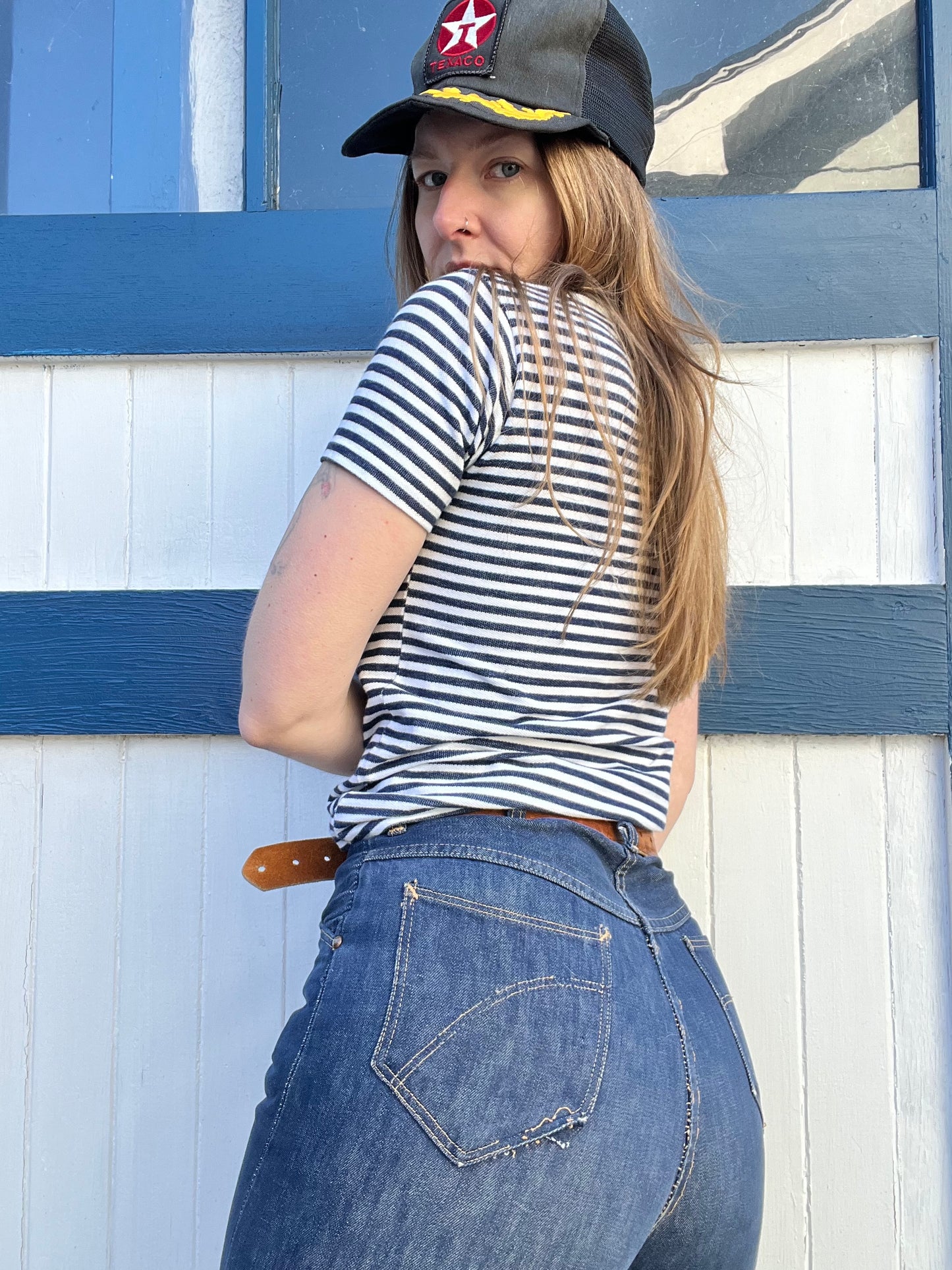 1970s Blue Striped Henley XXS/XS