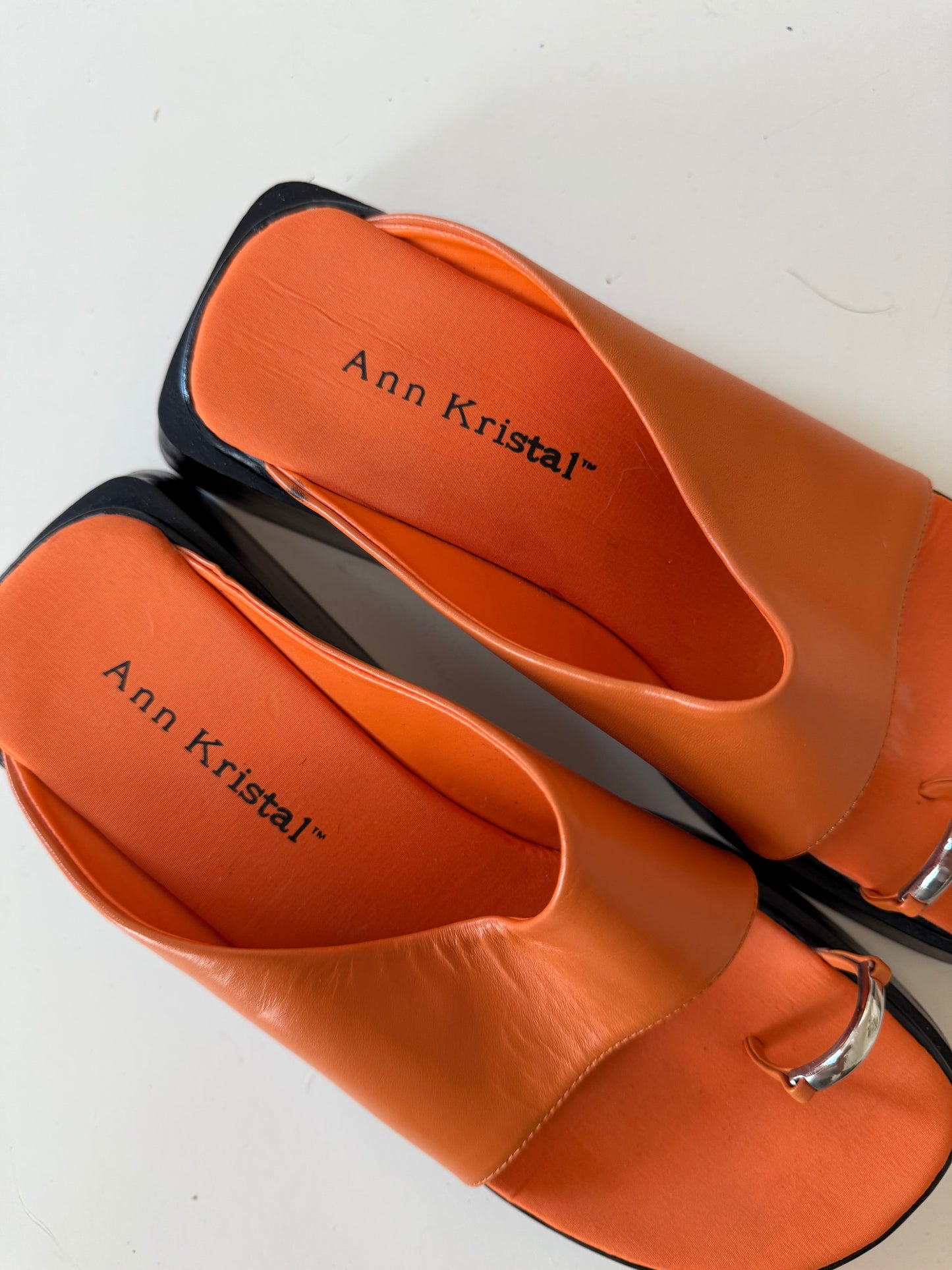 Orange Leather Pierced Sandal