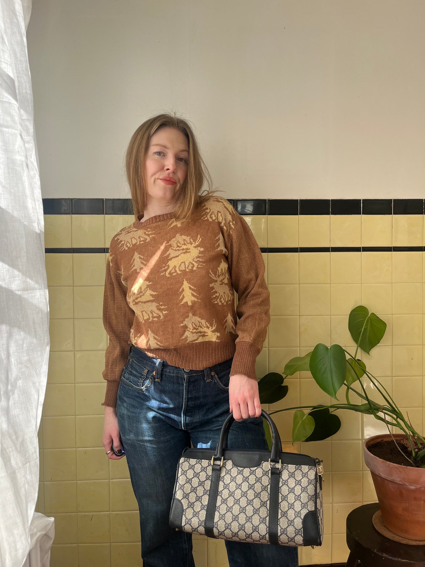 1960's Brown Deer and Tree Knit Sweater