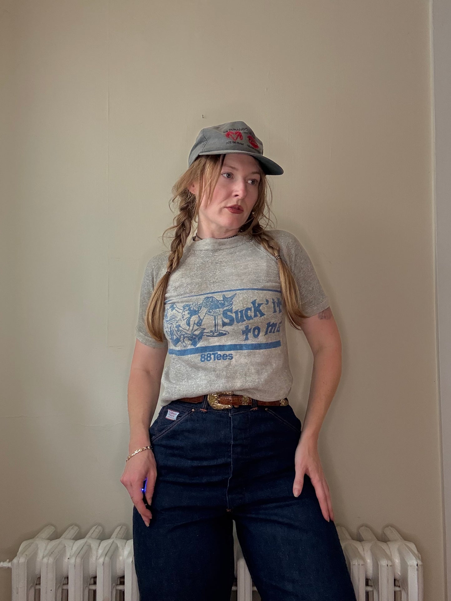 1970s Suck It To Me Grey Short Sleeve Crewneck XS/S