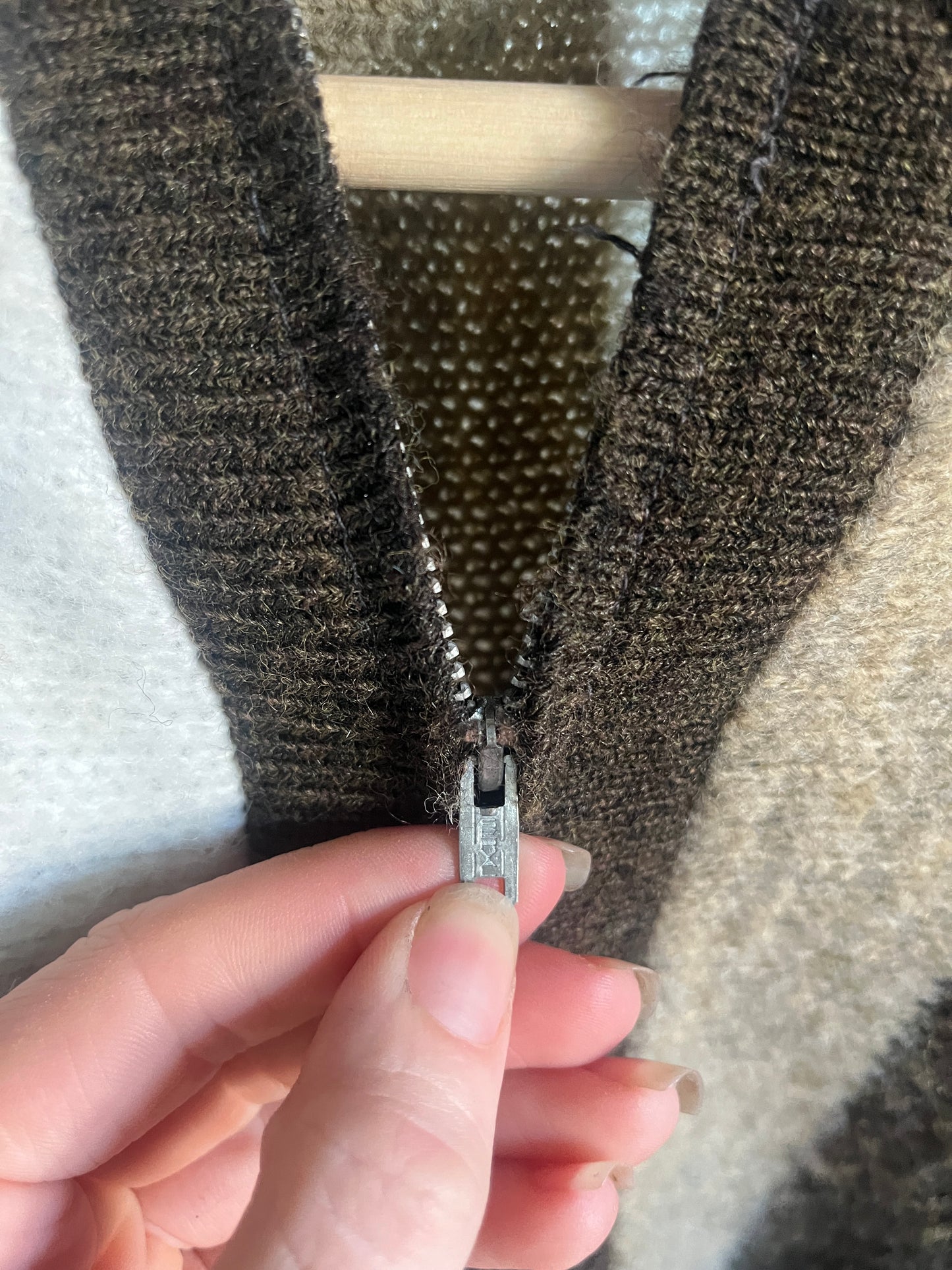 Vintage 1960s Brown Thick Striped Zip Up Shaggy Sweater