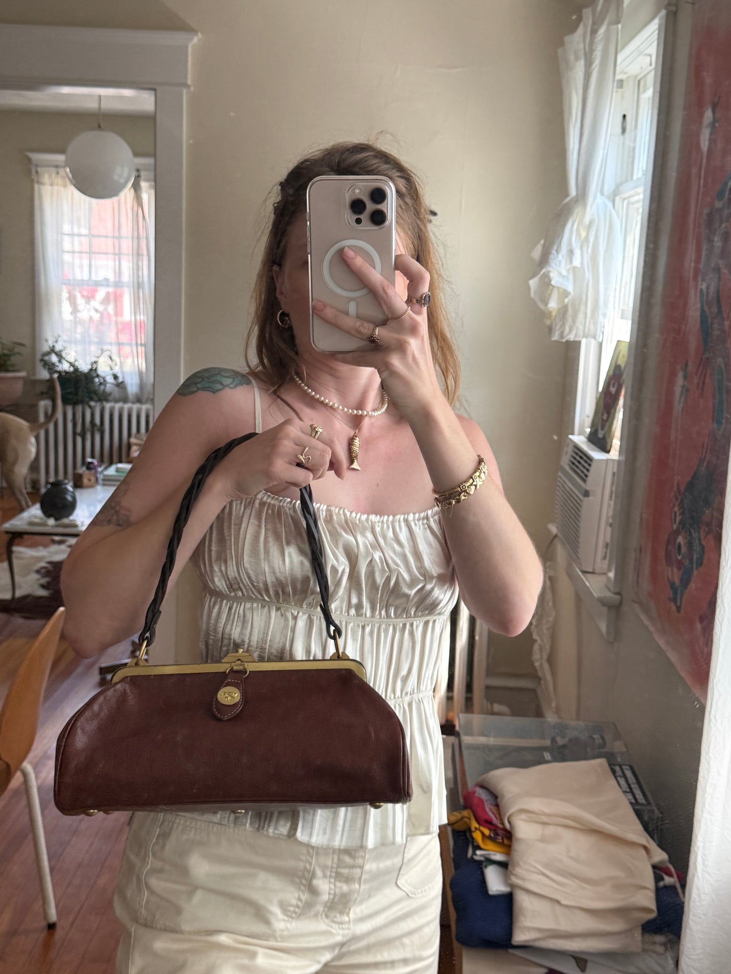 1980s Il Bisonte Brown Leather Doctor Style Bag