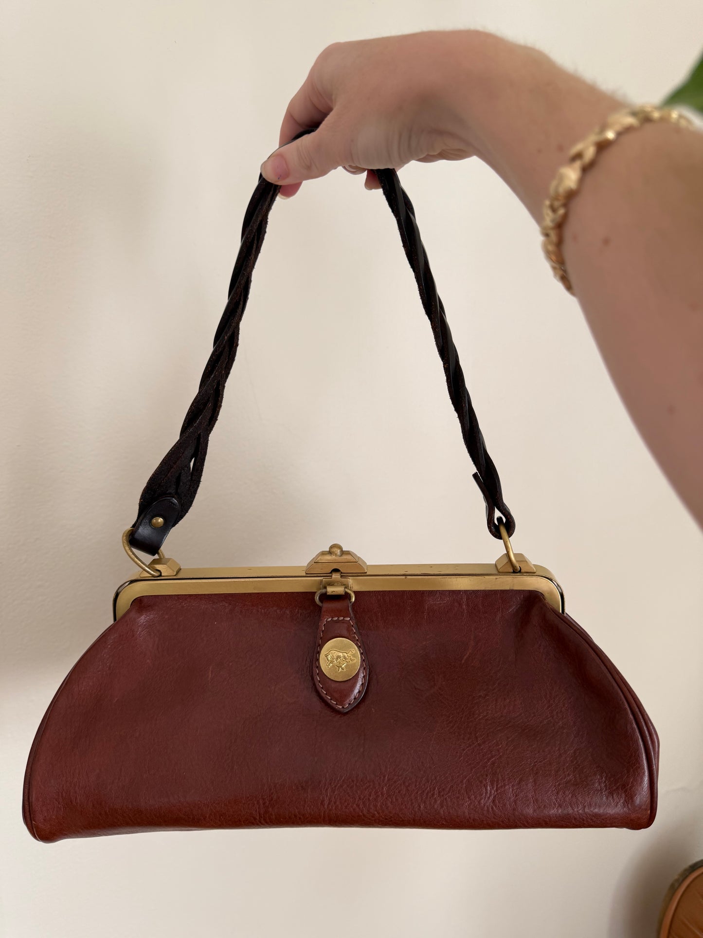 1980s Il Bisonte Brown Leather Doctor Style Bag