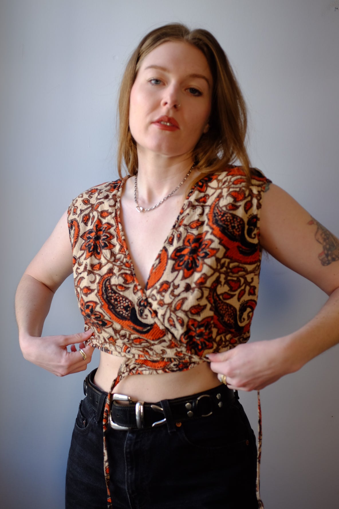 1970s Wrap Tie Cropped Blouse