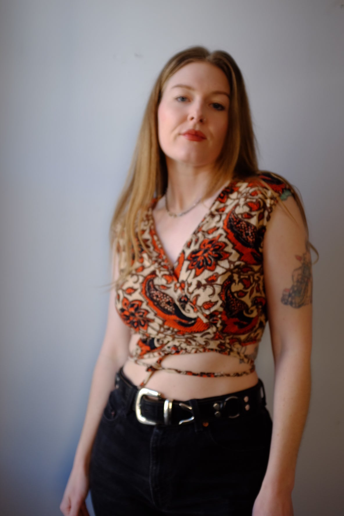 1970s Wrap Tie Cropped Blouse