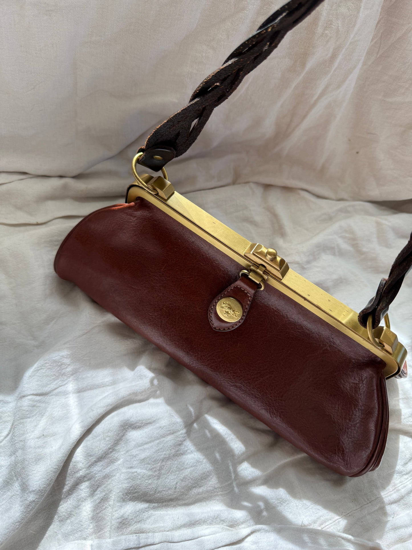 1980s Il Bisonte Brown Leather Doctor Style Bag