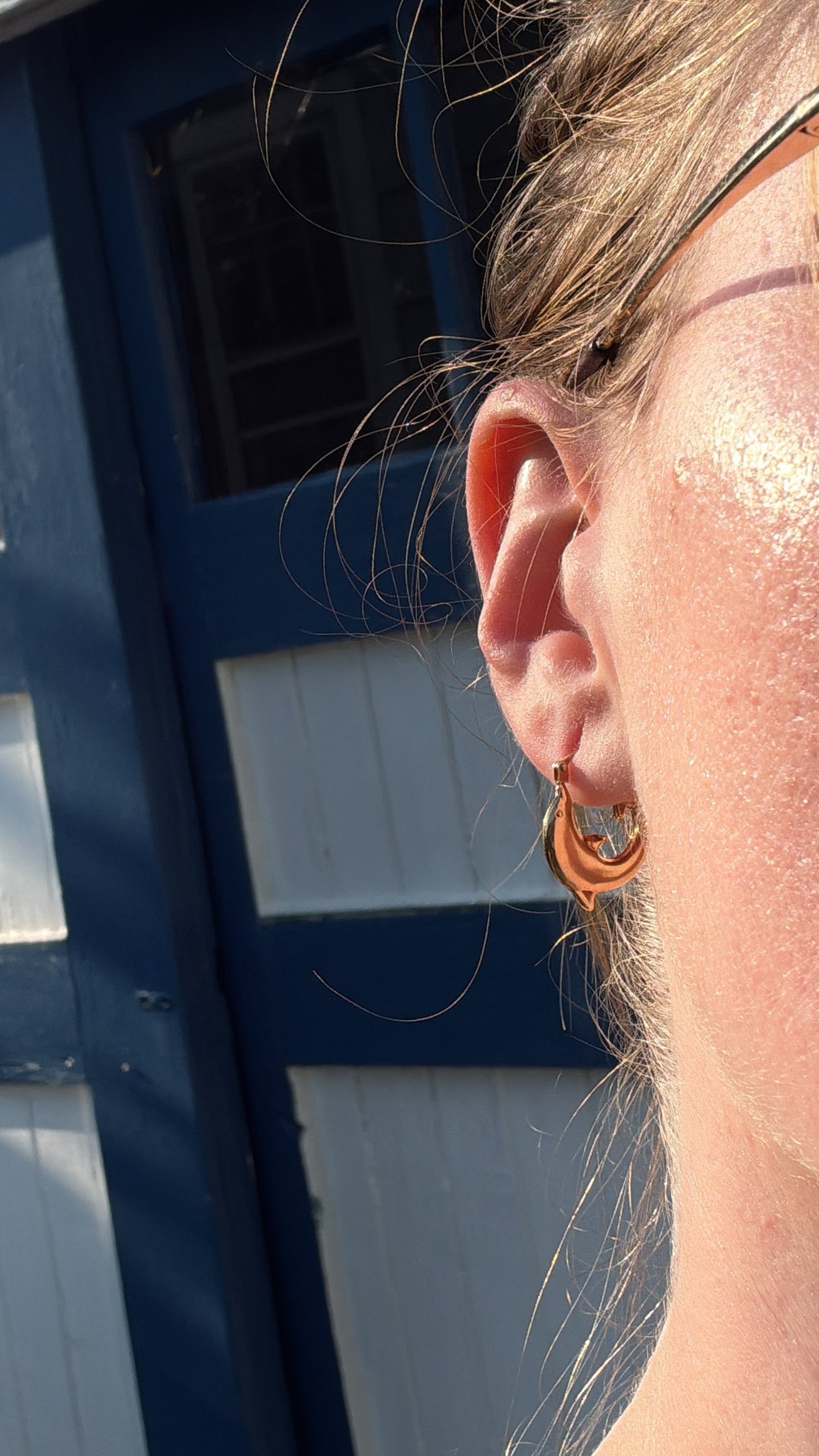 14K Gold Dolphin Huggy Hoops