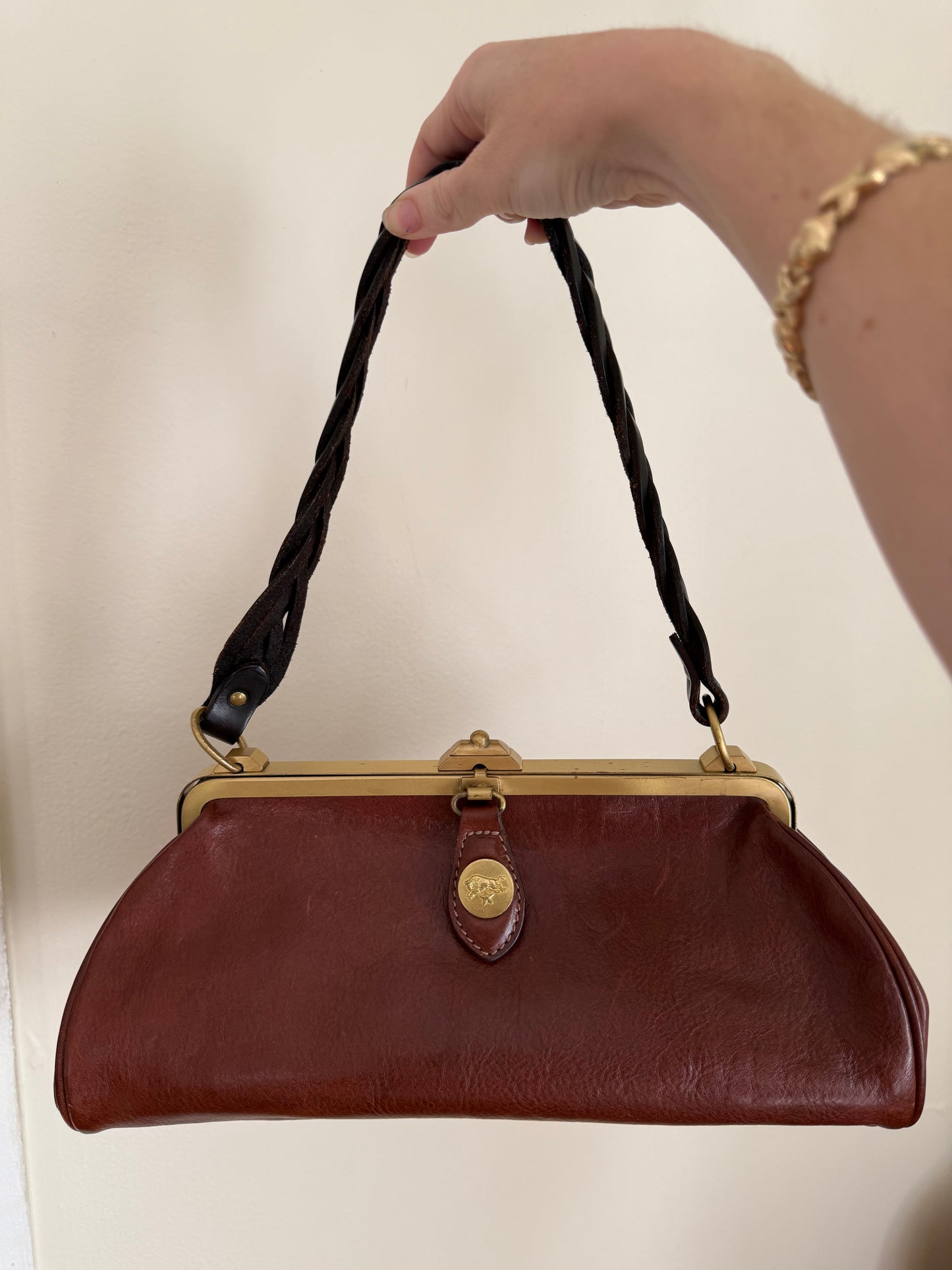 1980s Il Bisonte Brown Leather Doctor Style Bag