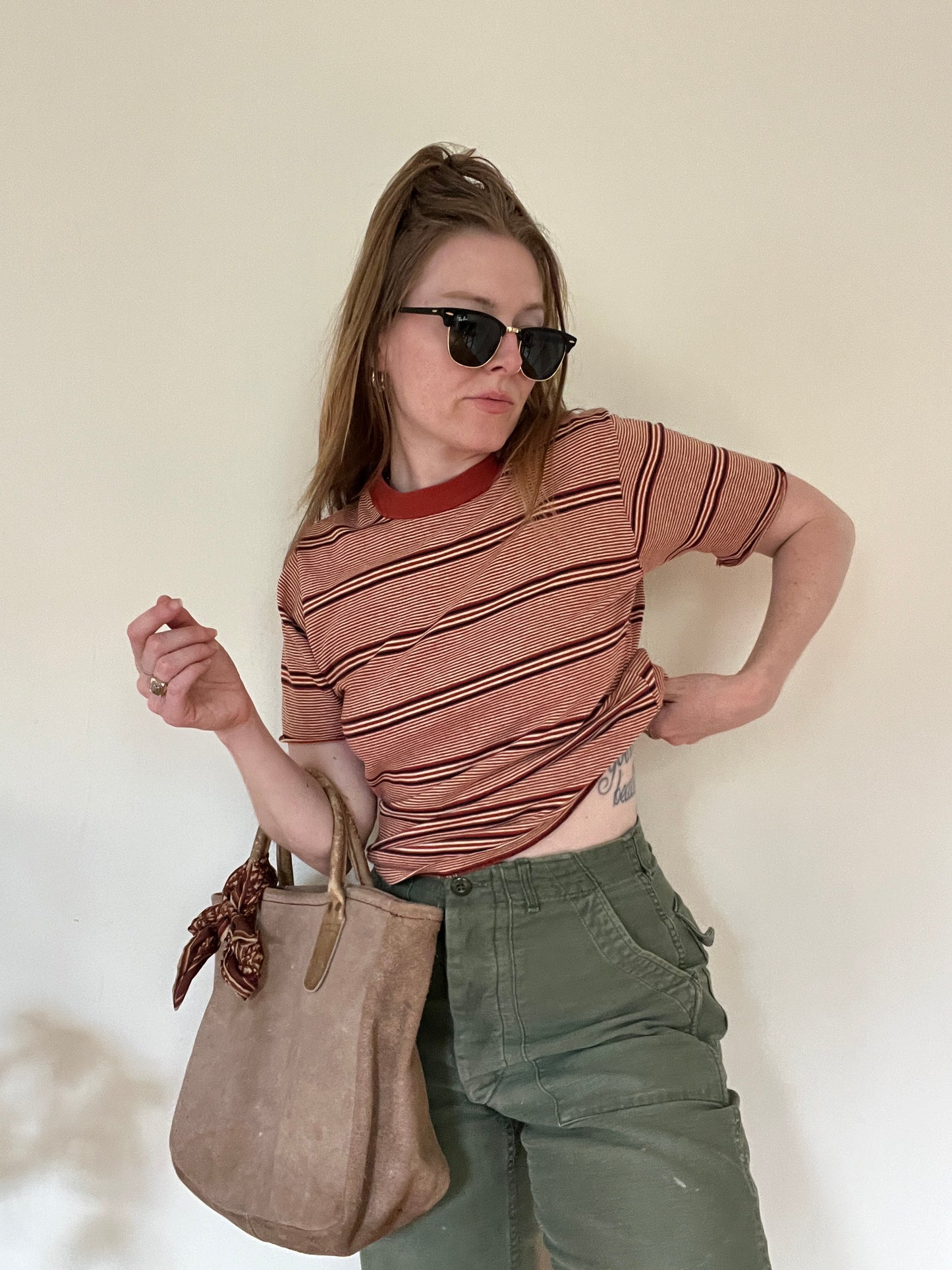 Vintage 1960s Burnt Orange Striped Tee