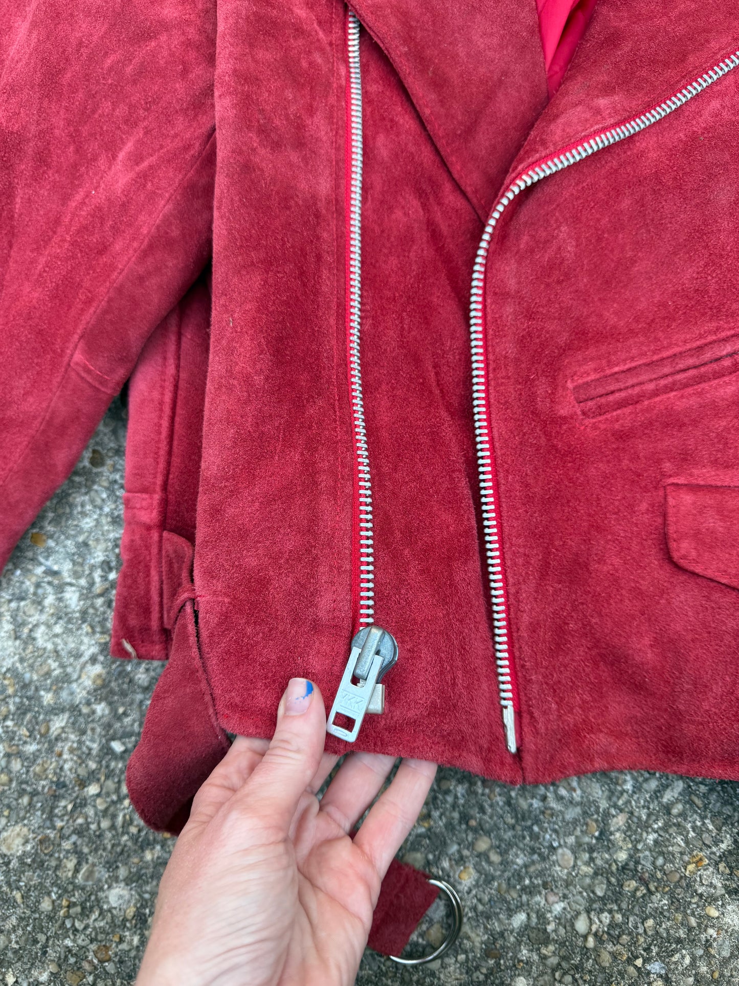 Vintage Red Suede Moto Jacket